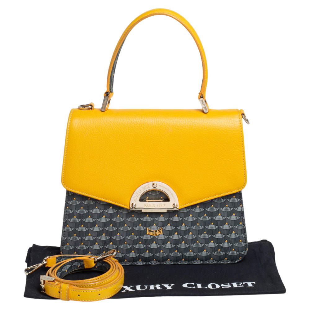 Faure Le Page Yellow/Grey Coated Canvas and Leather Parade Top Handle Bag  Faure Le Page