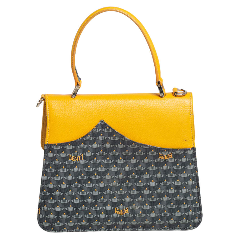 Faure Le Page Yellow/Grey Coated Canvas and Leather Parade Top Handle Bag