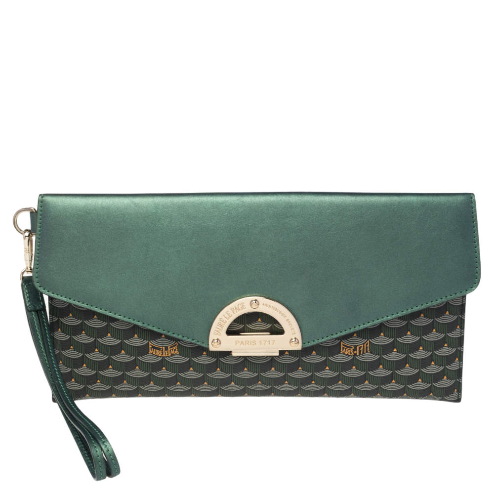 Pre Owned Faure Le Page Green Coated Canvas and Leather Parade Clutch 