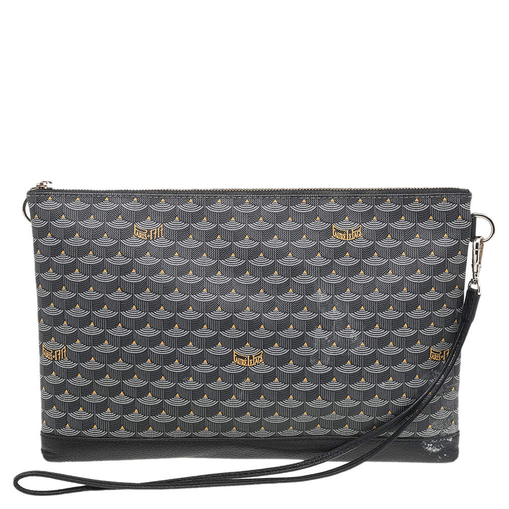 مملوكة مسبقًا Fauré Le Page Black/Grey Coated Canvas And Leather Wristlet Clutch
