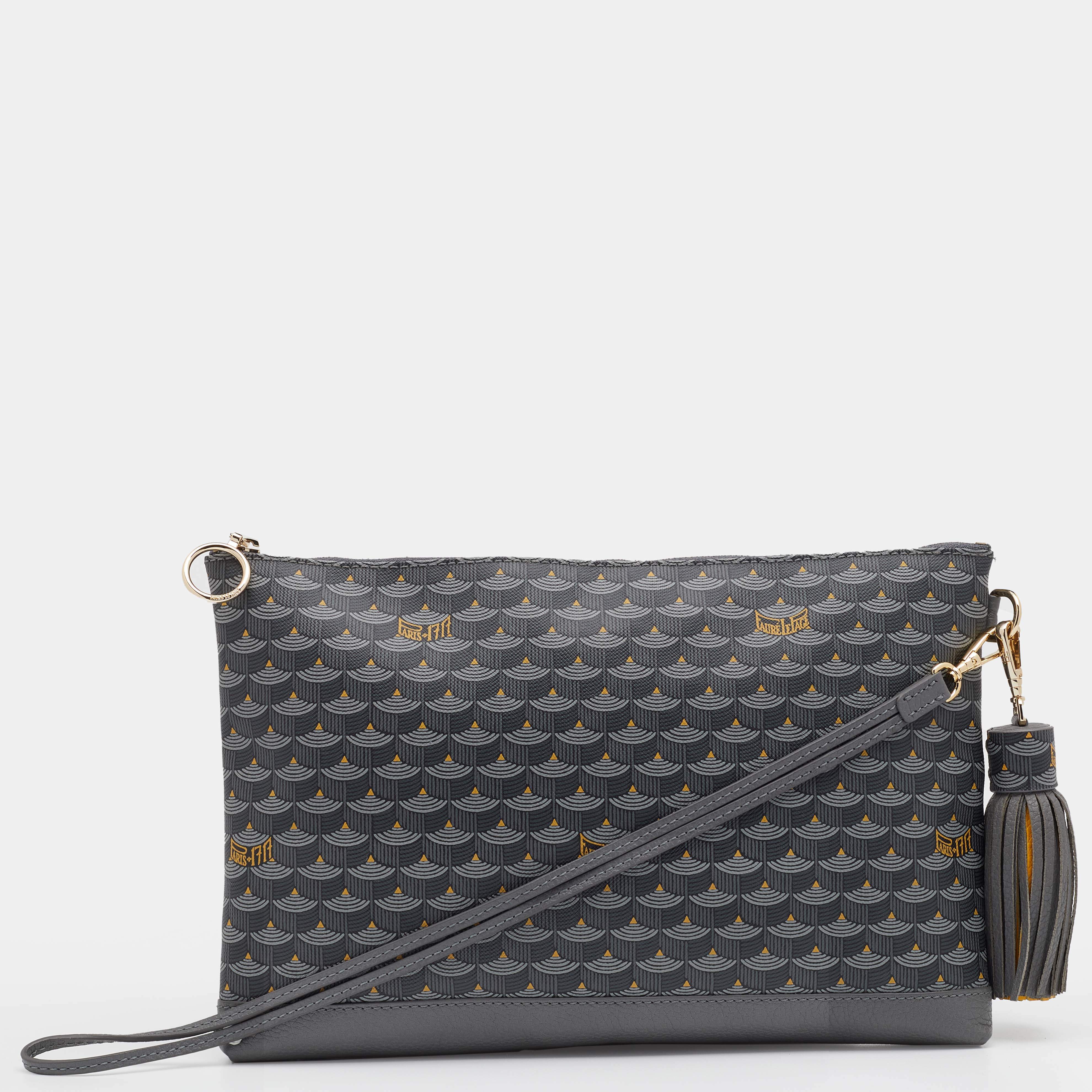 Pre Owned Faure Le Page Grey Coated Canvas and Leather Wristlet Clutch
