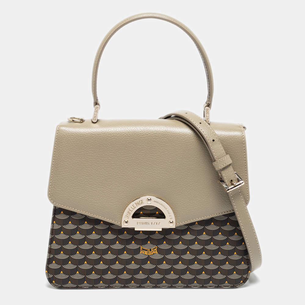 Faure Le Page Khaki Beige Coated Canvas and Leather Parade Top Handle Bag