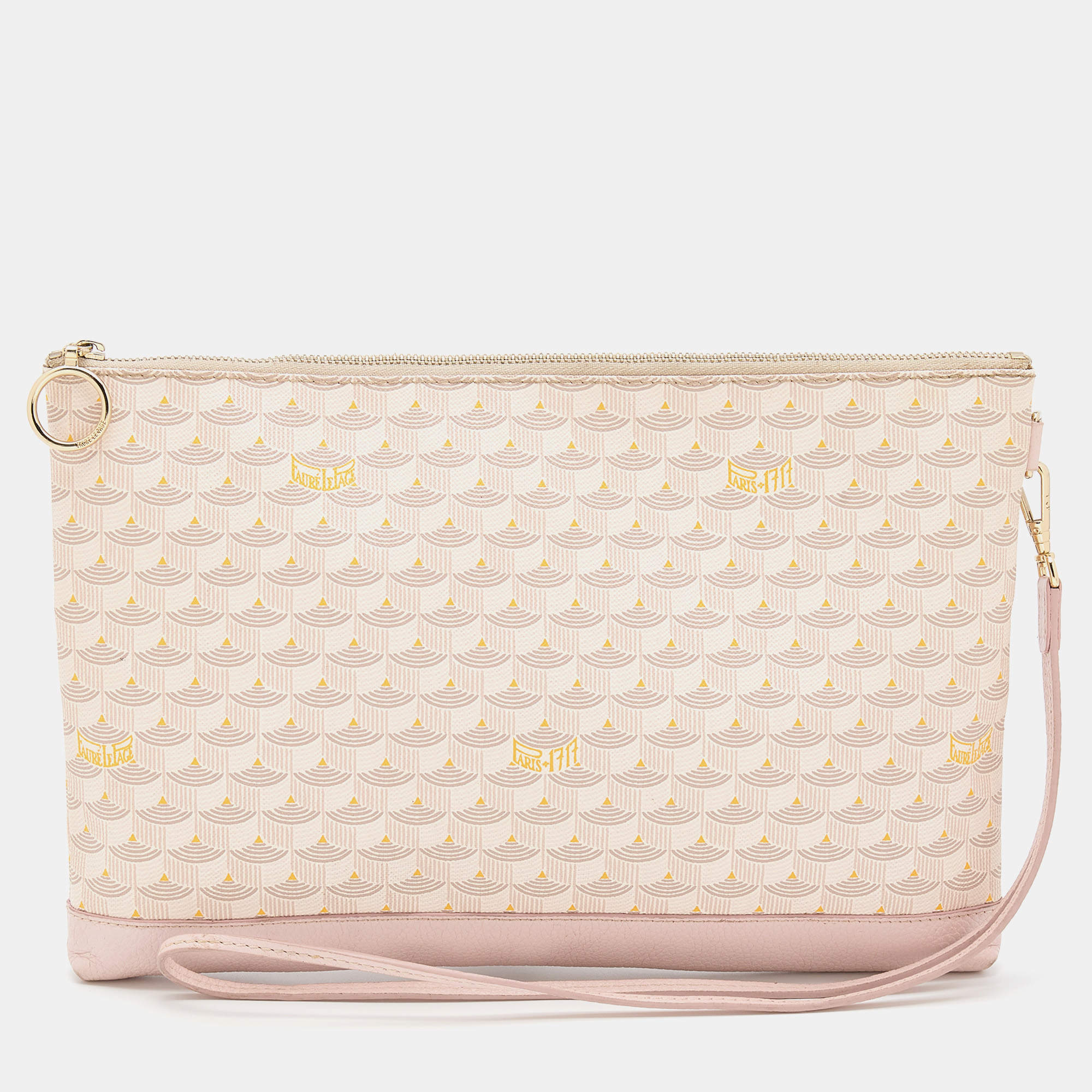 Pre Owned Faure Le Page Pink/Peack Coated Canvas and Leather Wristlet Clutch