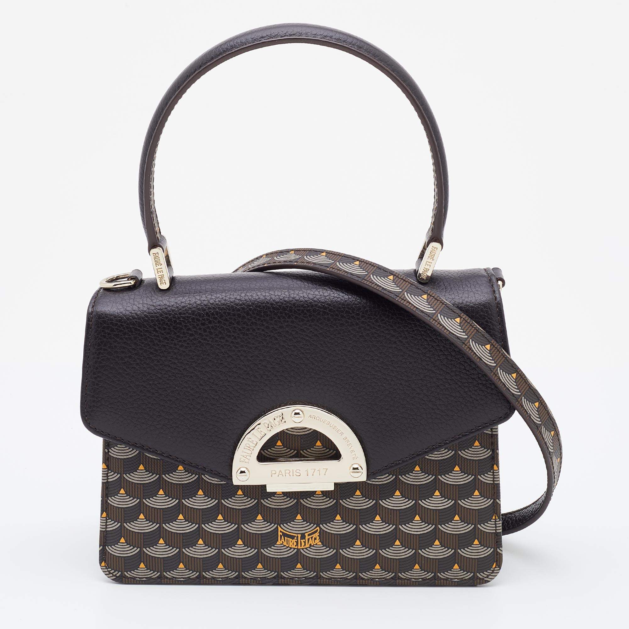 Faure Le Page Brown Coated Canvas and Leather Parade Top Handle Bag 