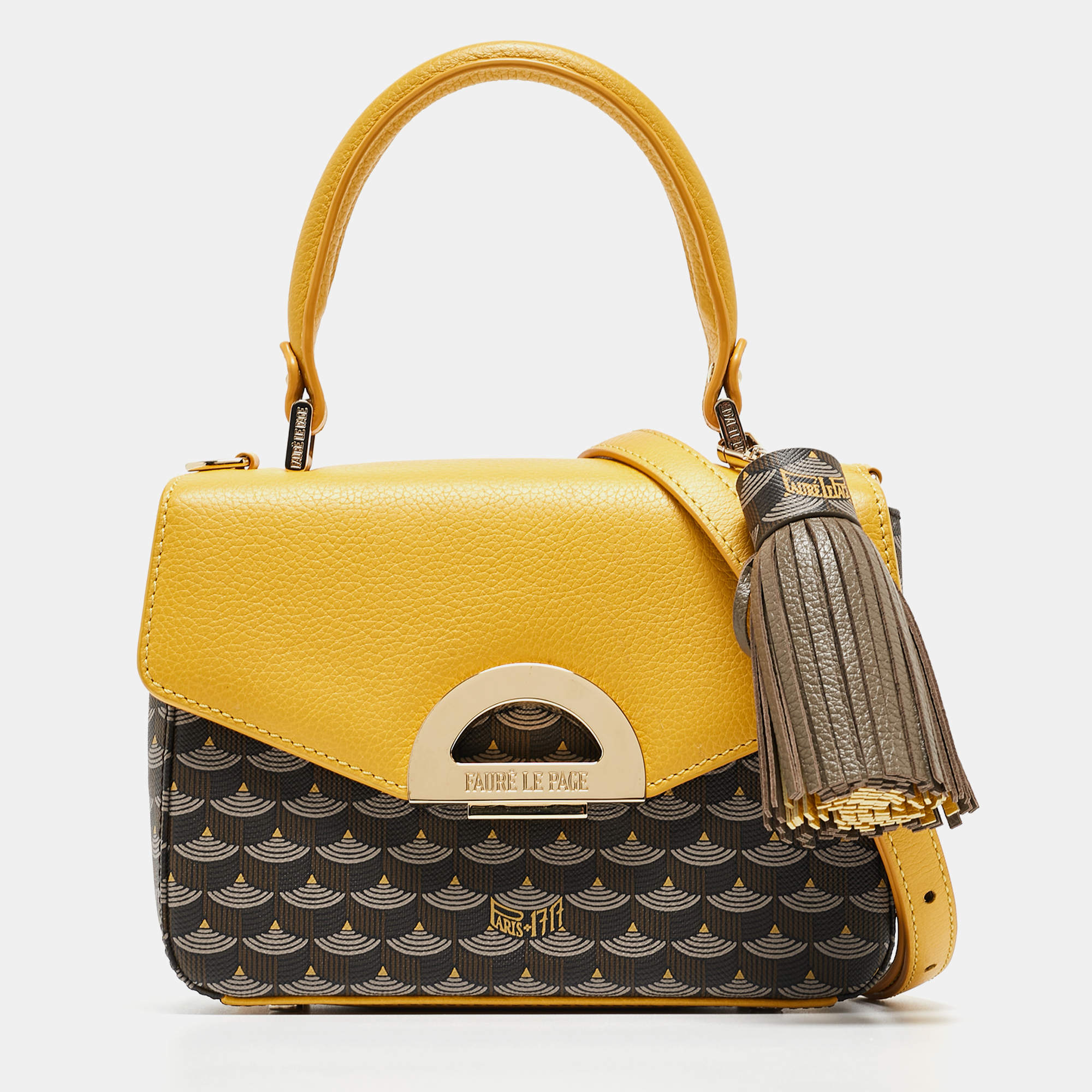 Fauré Le Page Yellow Coated Canvas and Leather Parade Top Handle Bag