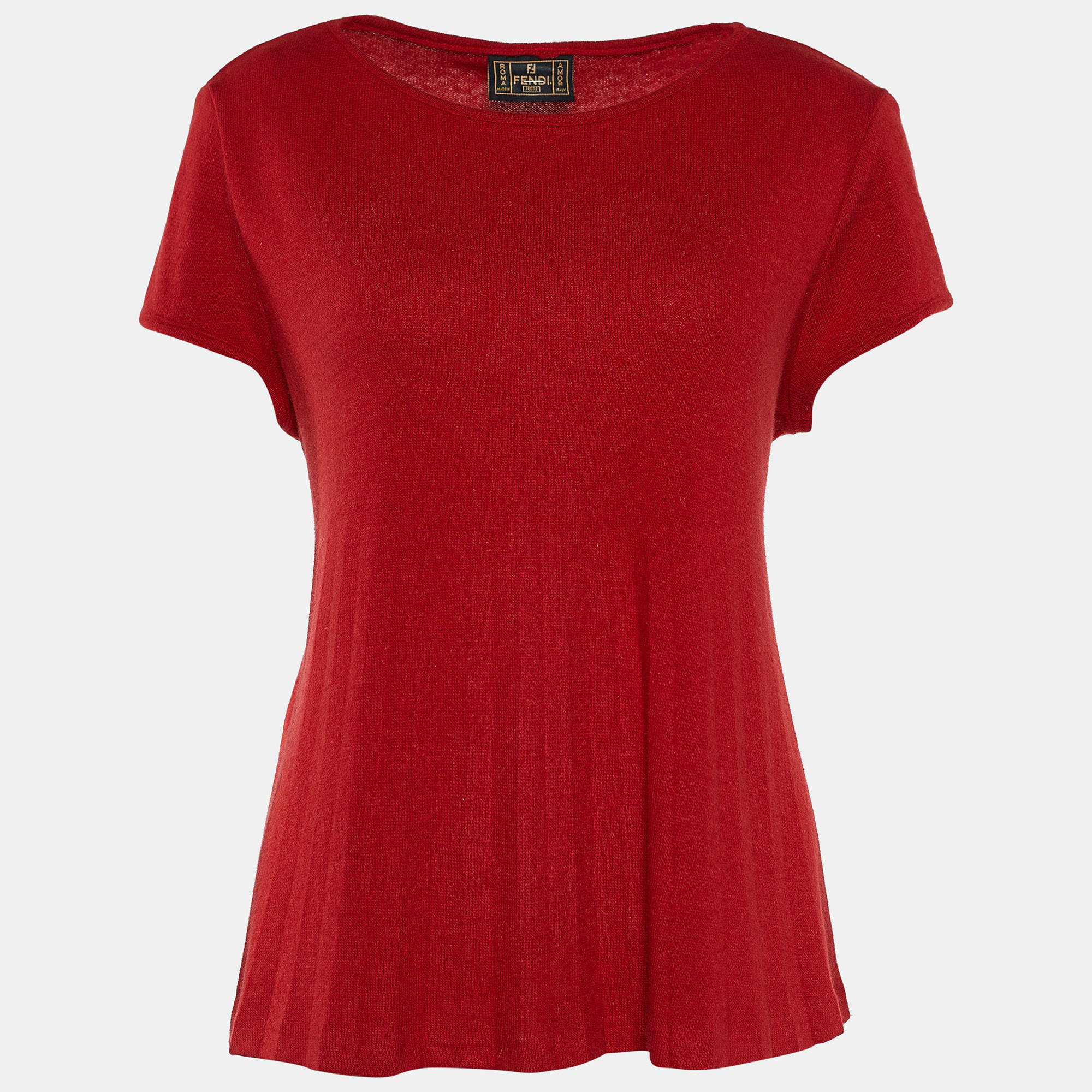 Fendi Jeans Vintage Red Wool Knit Back Tie Detail Top L