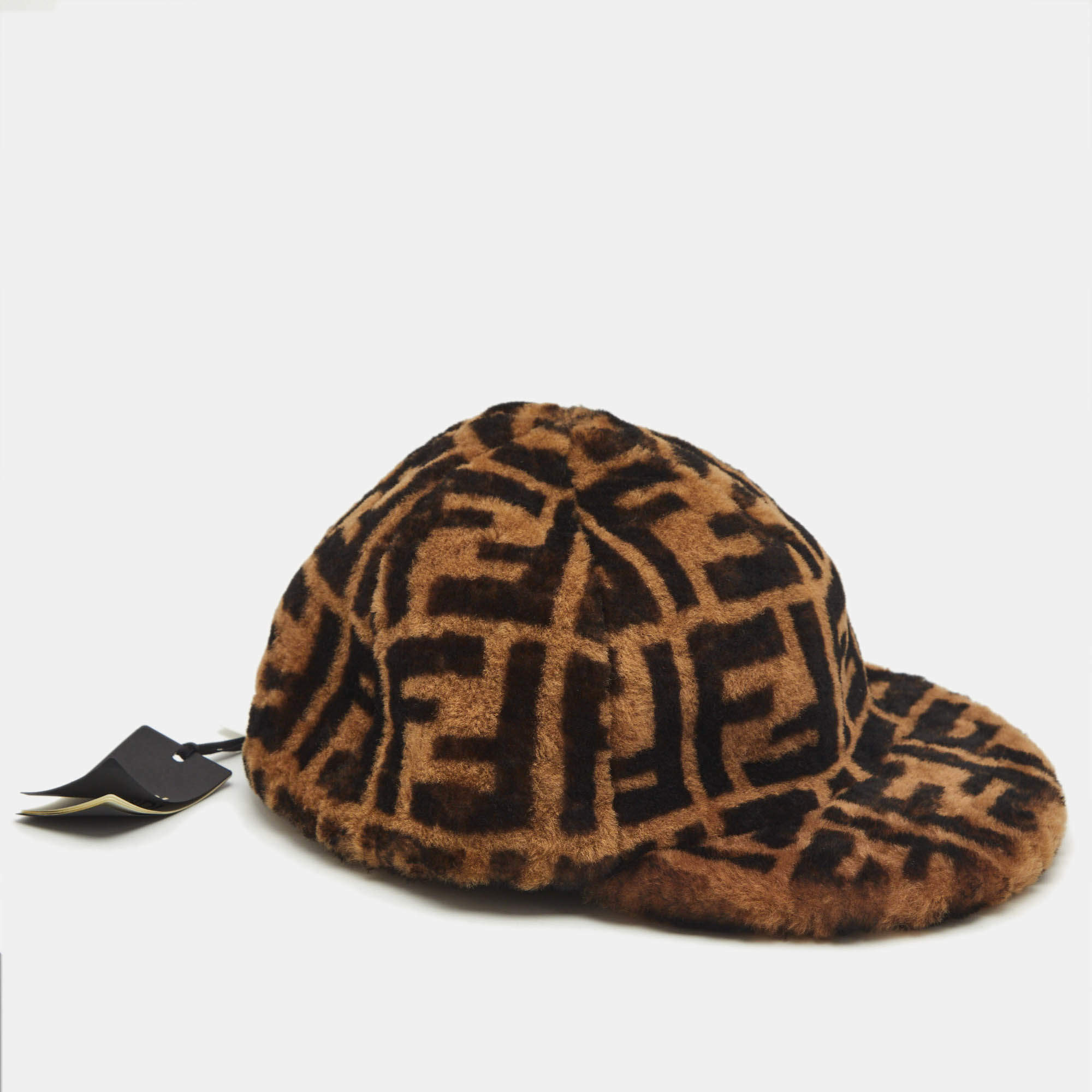 Fendi Brown Zucca Shearling Baseball Cap M