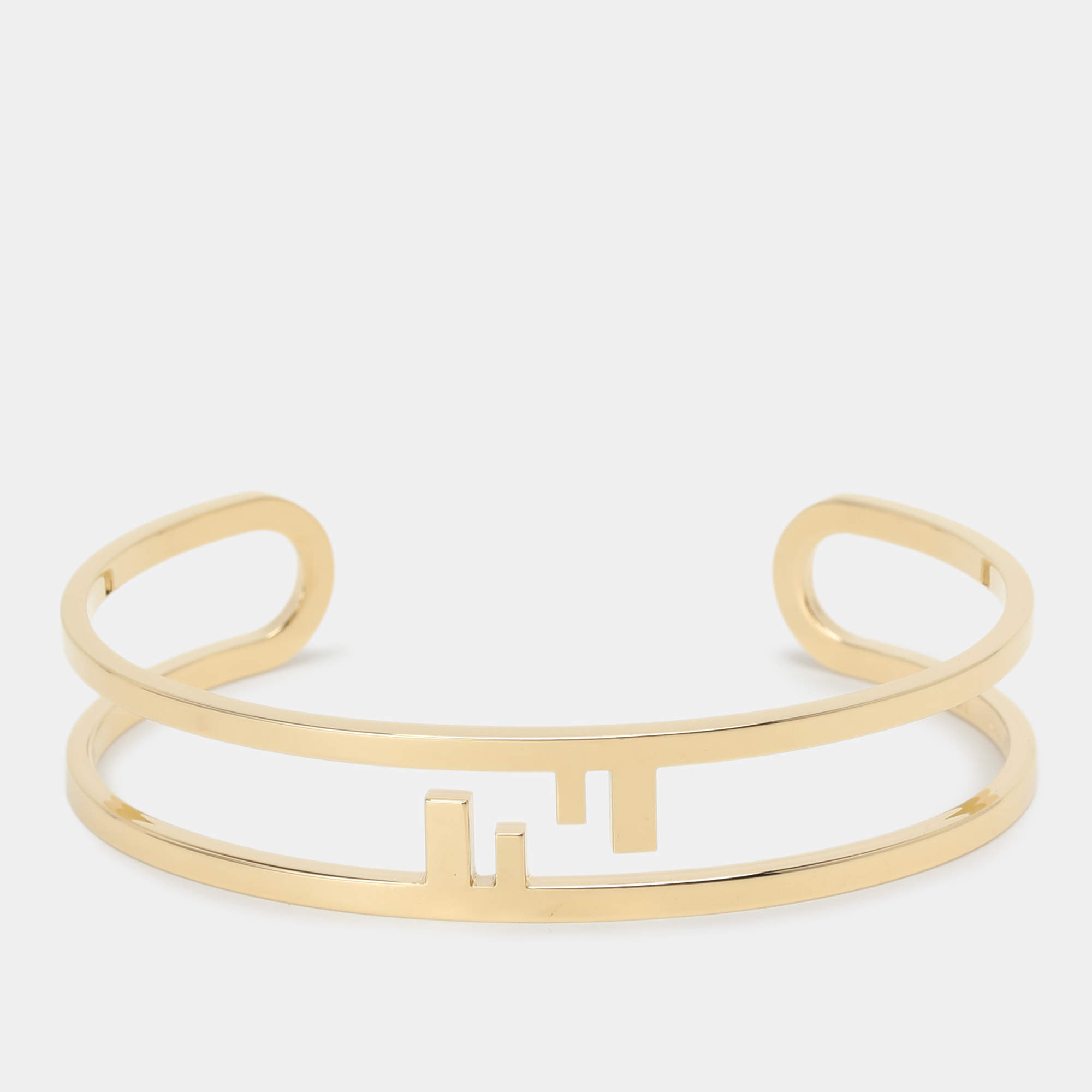 Pre Owned Fendi Gold Tone Metal Cut-Out FF Cuff Bracelet