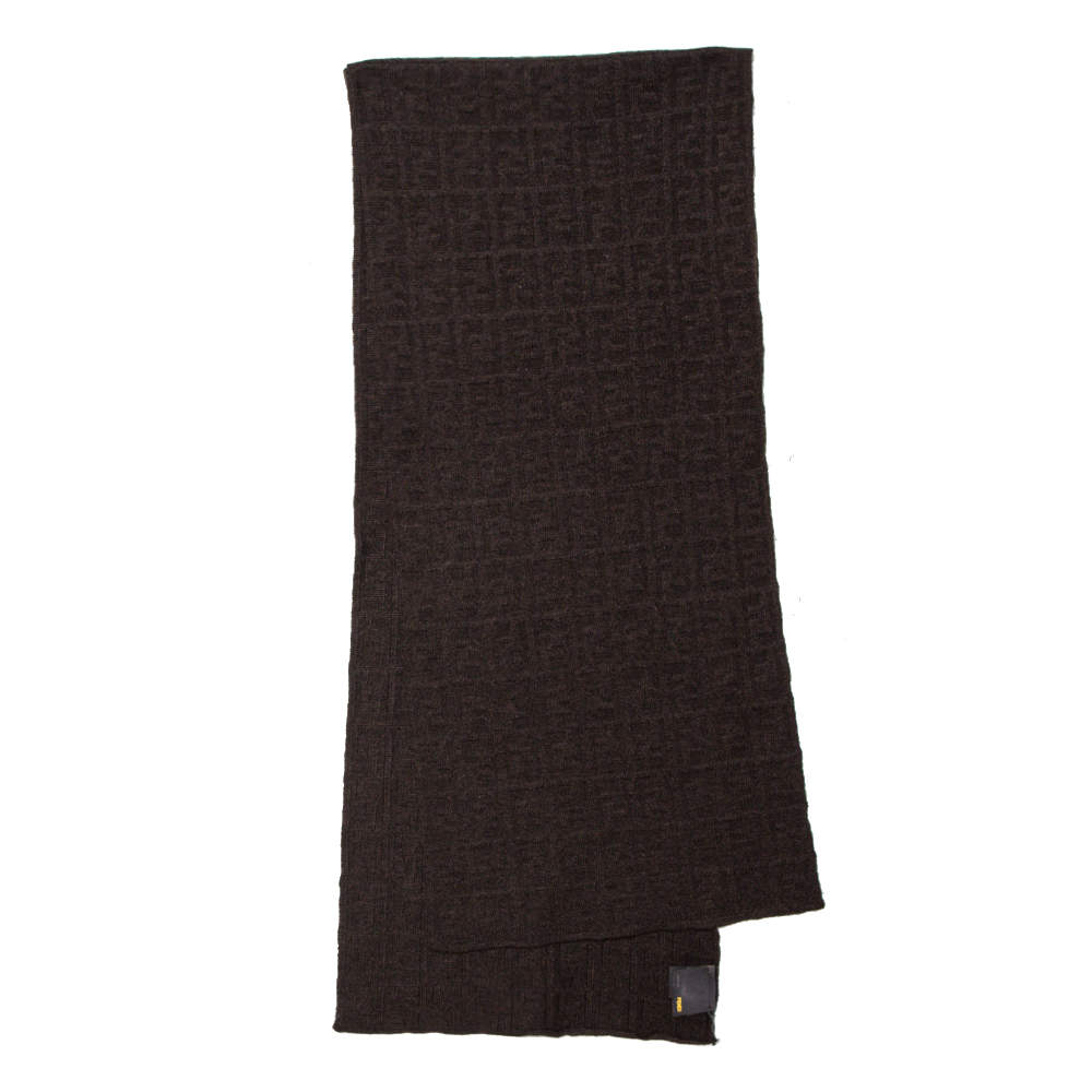 Pre Owned Fendi Brown Zucca Patterned Wool Stole