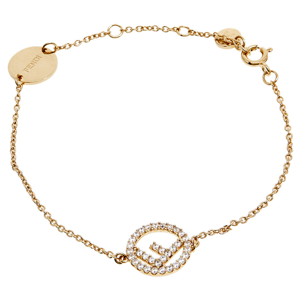 مملوكة مسبقًا Fendi F is Fendi Crystal Gold Tone Bracelet