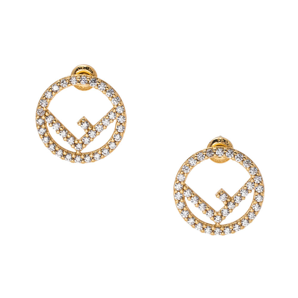 Vtg FENDI Logo Crown Pierced Earrings Onyx Gold-tone Intaglio Post Stud  Designer | eBay