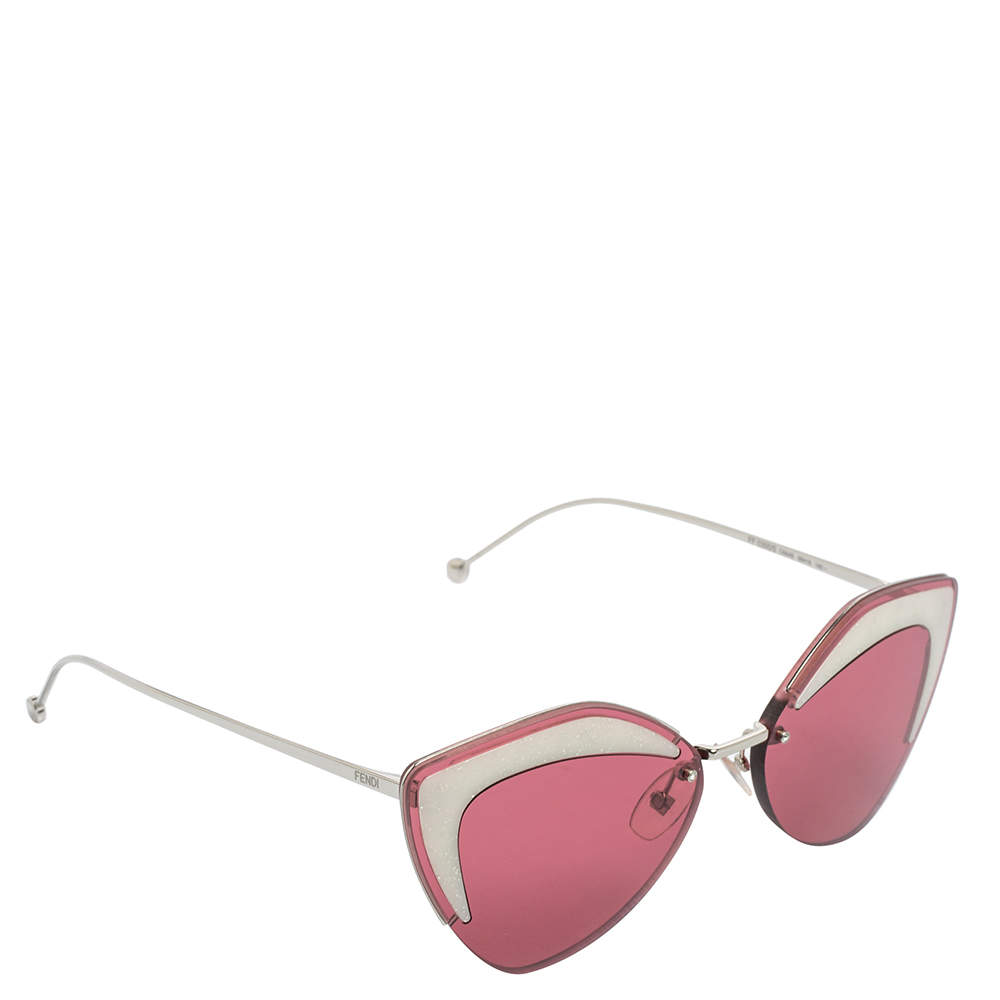 مملوكة مسبقًا نظارة شمسية فندي FF0355/S فضي/ رصاصي غليتر بعدسة وردي وعين قطة وبدون إطار