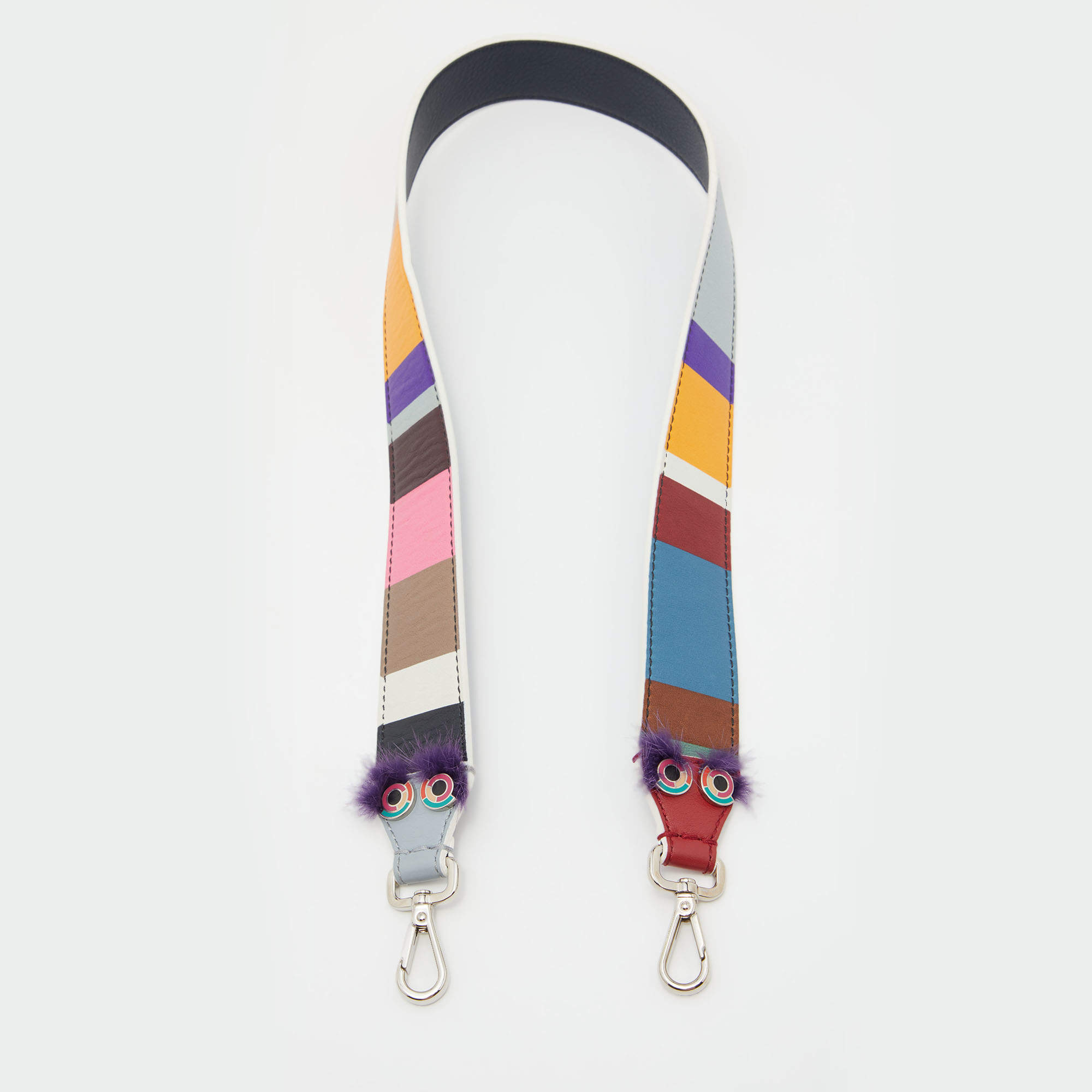 Pre Owned Fendi Multicolor Stripe Printed Leather Monster Bag Strap