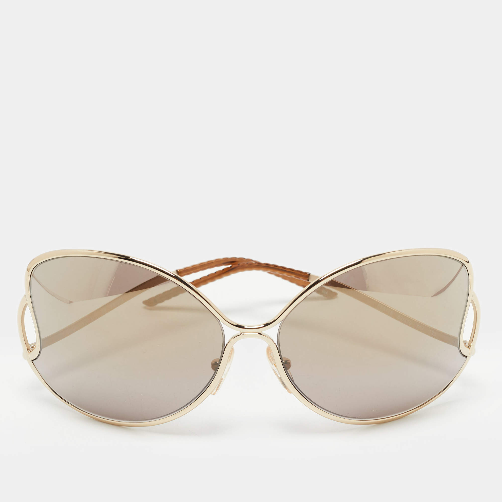 Pre Owned Fendi Pale Gold/Grey FS5178 Oversized Butterfly Sunglasses