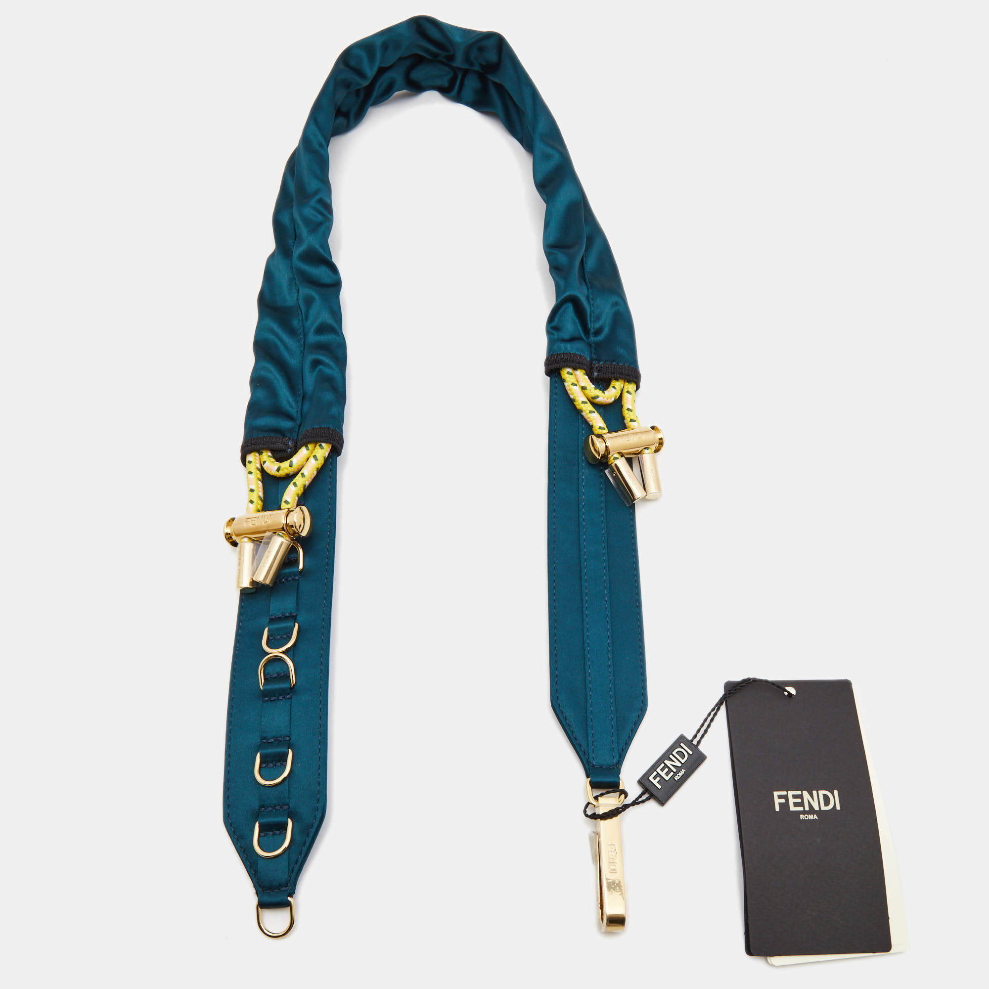 Pre Owned Fendi Teal Blue Satin Adjustable Belt