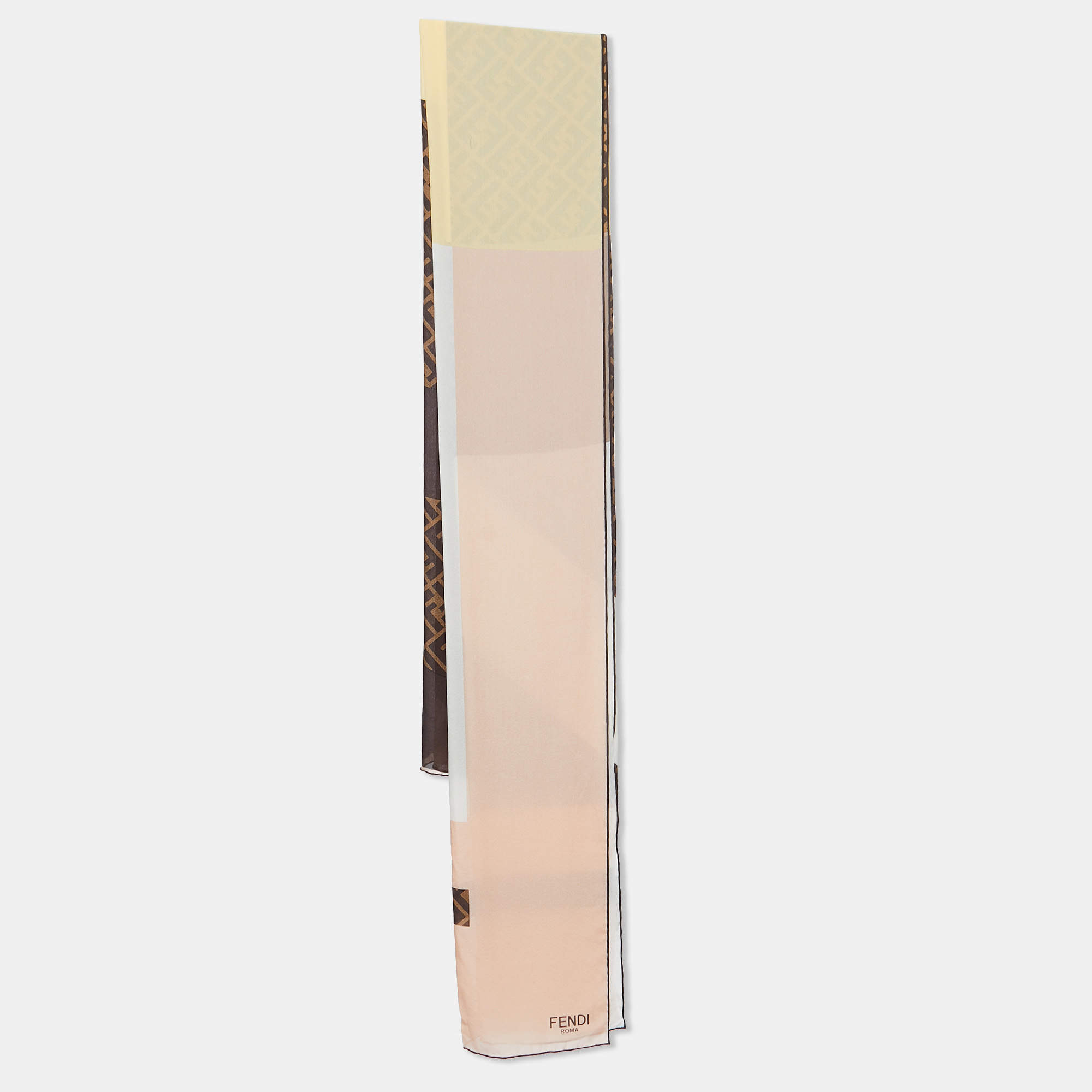 مملوكة مسبقًا Fendi Multicolor Colorblock Signature Print Silk Stole