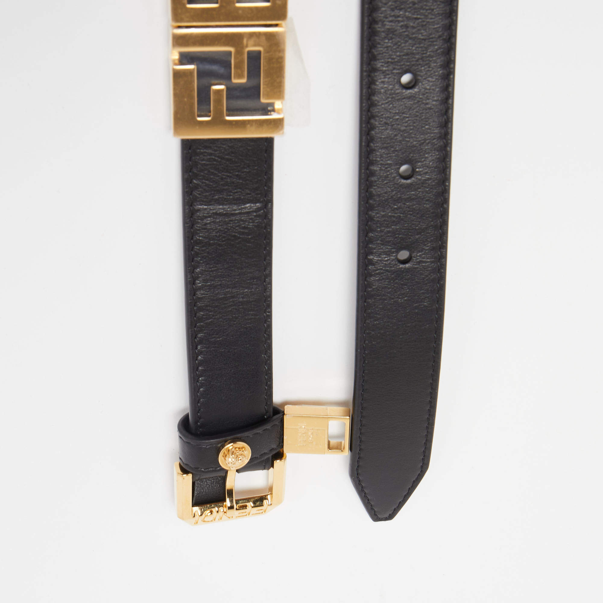 Fendi x Versace Black Leather Logo Letters Buckle Belt 90CM Fendi