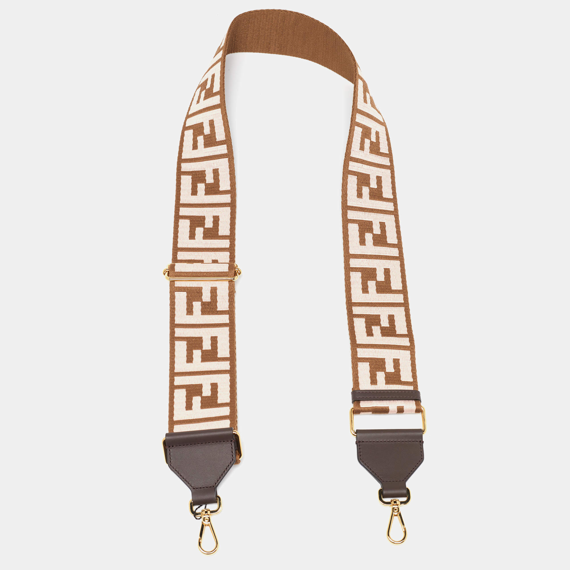 Pre Owned Fendi Brown/Light Pink Fabric and Leather FF Strap You Shoulder Bag Strap