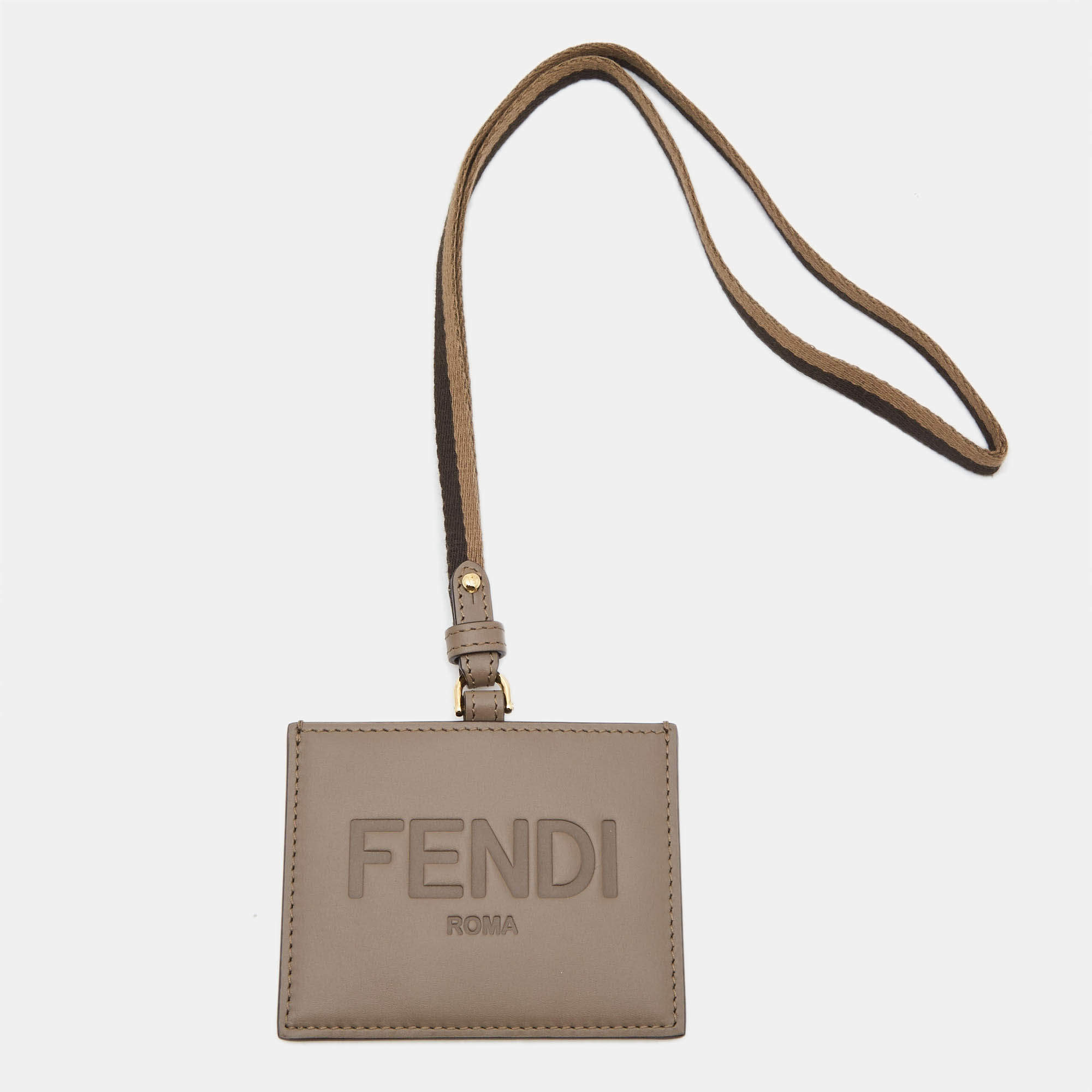 Fendi Brown Leather Name Badge with Strap