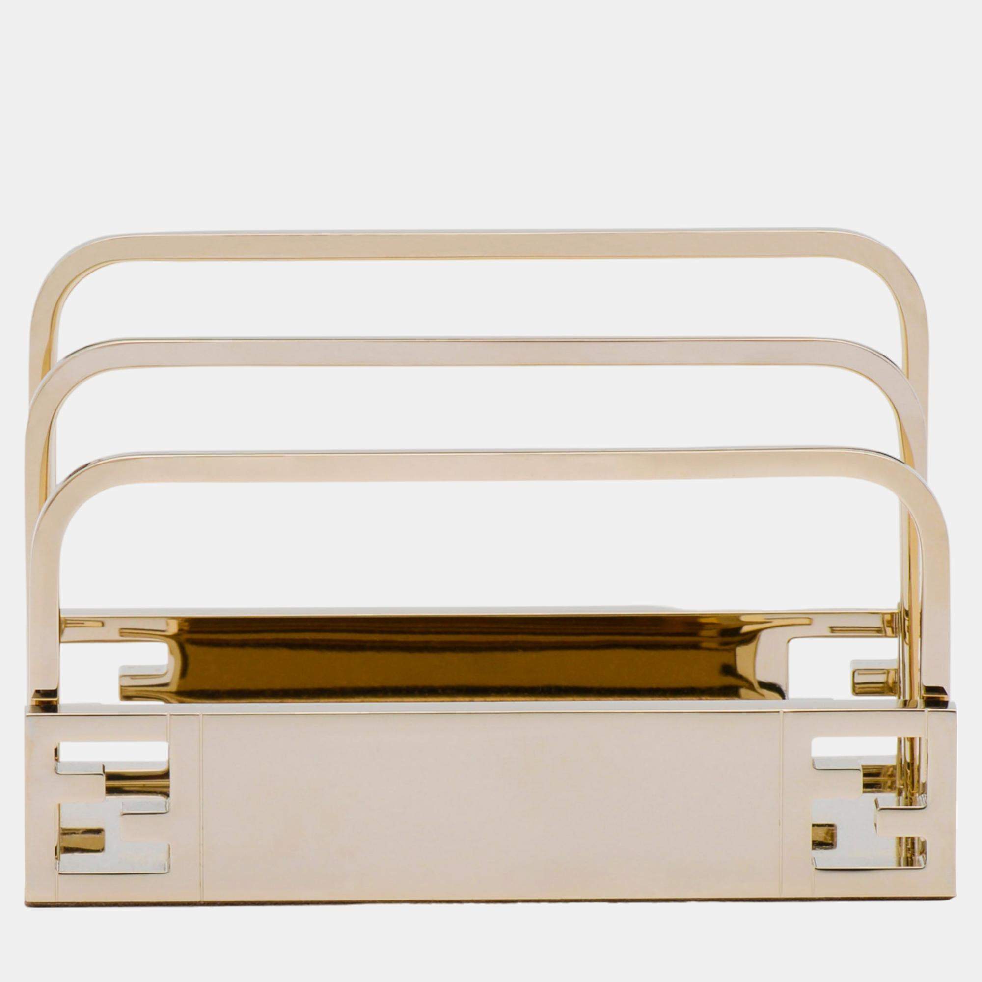 Fendi Polished Gold Metal Paper Rack Fendi | The Luxury Closet