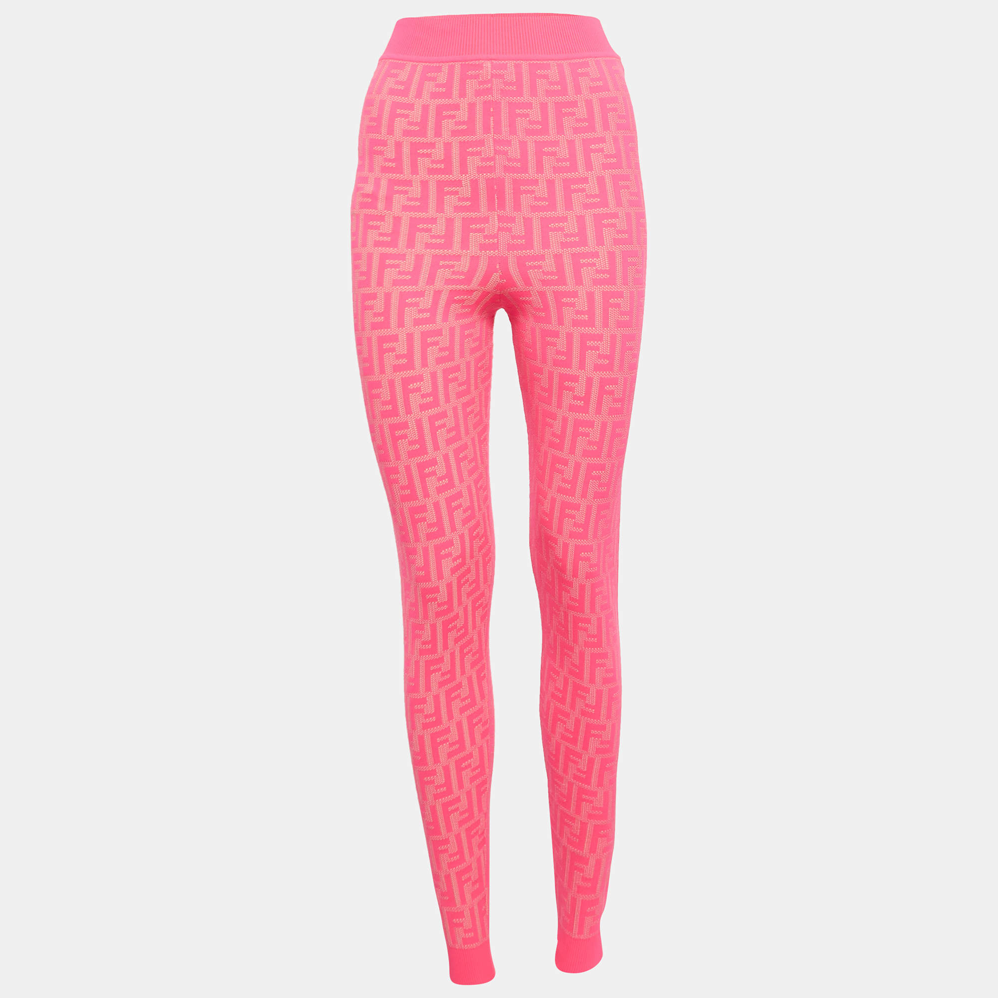 مملوكة مسبقًا Fendi Fluorescent Pink Zucca Knit Leggings M