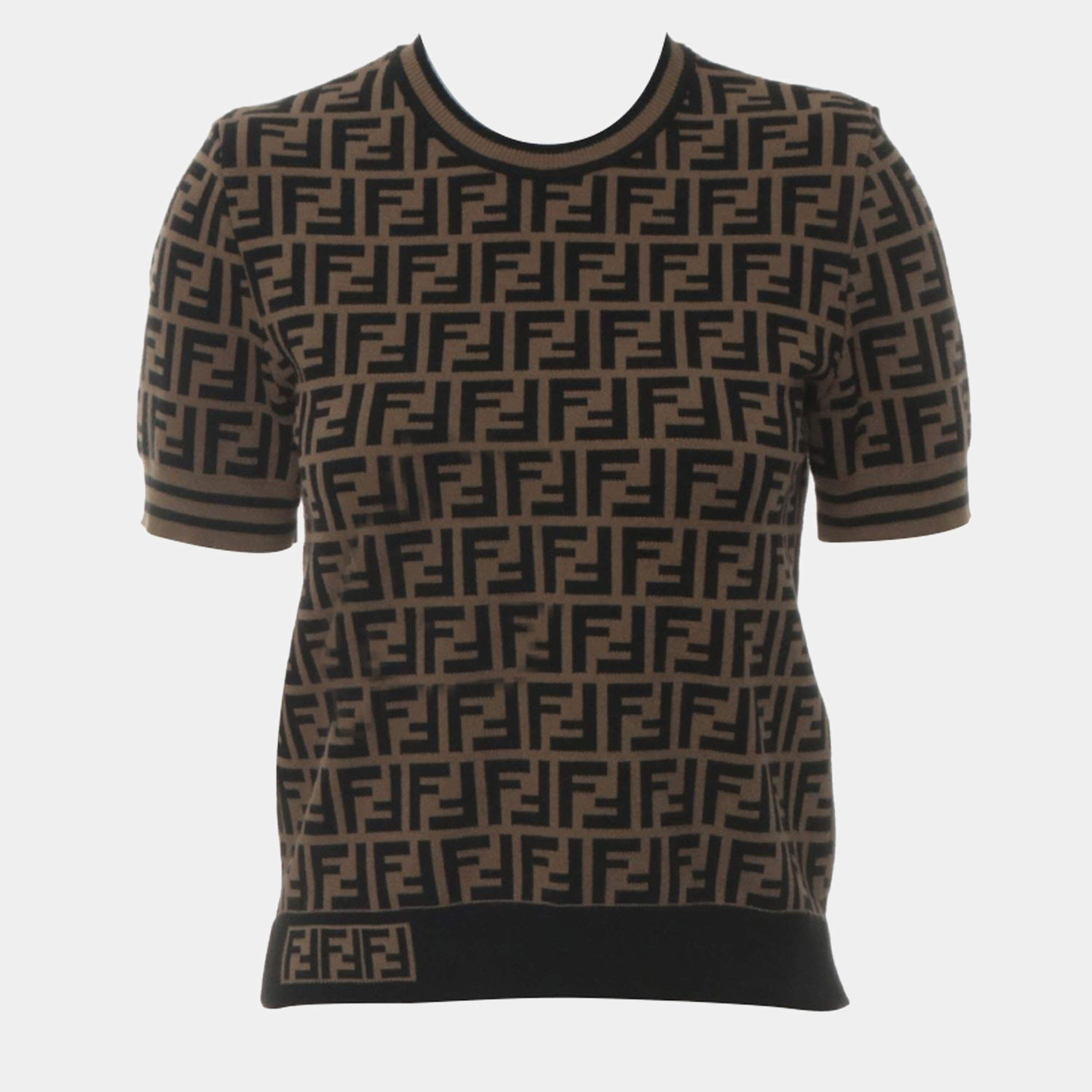 مملوكة مسبقًا Fendi Brown Viscose, Polyester Zucca Monogram Pullover Sweater Top IT Women 40
