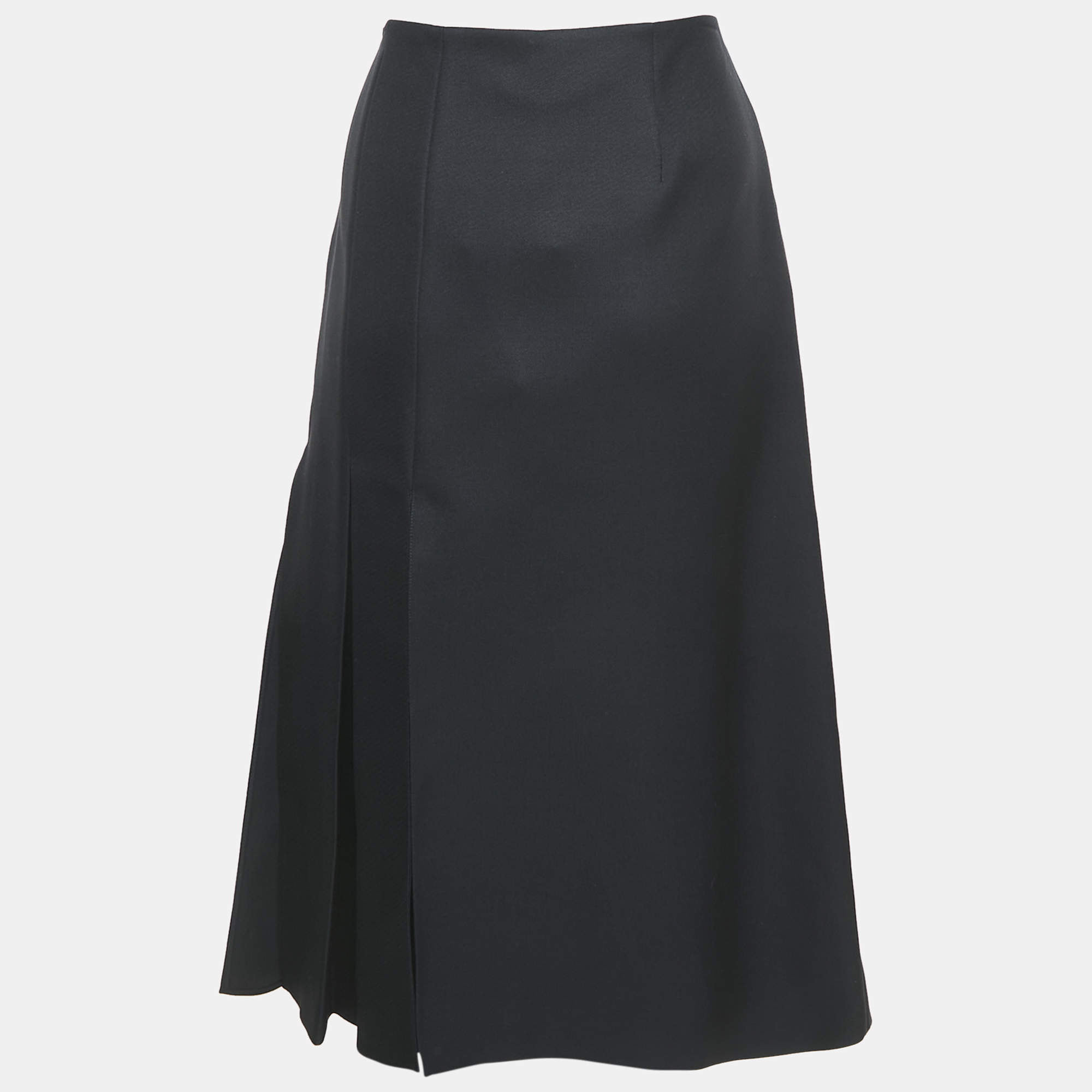 スカート FENDI Black Crepe Skirt Fendi Monochrome Logo Printed Silk Side Slit Detail Midi