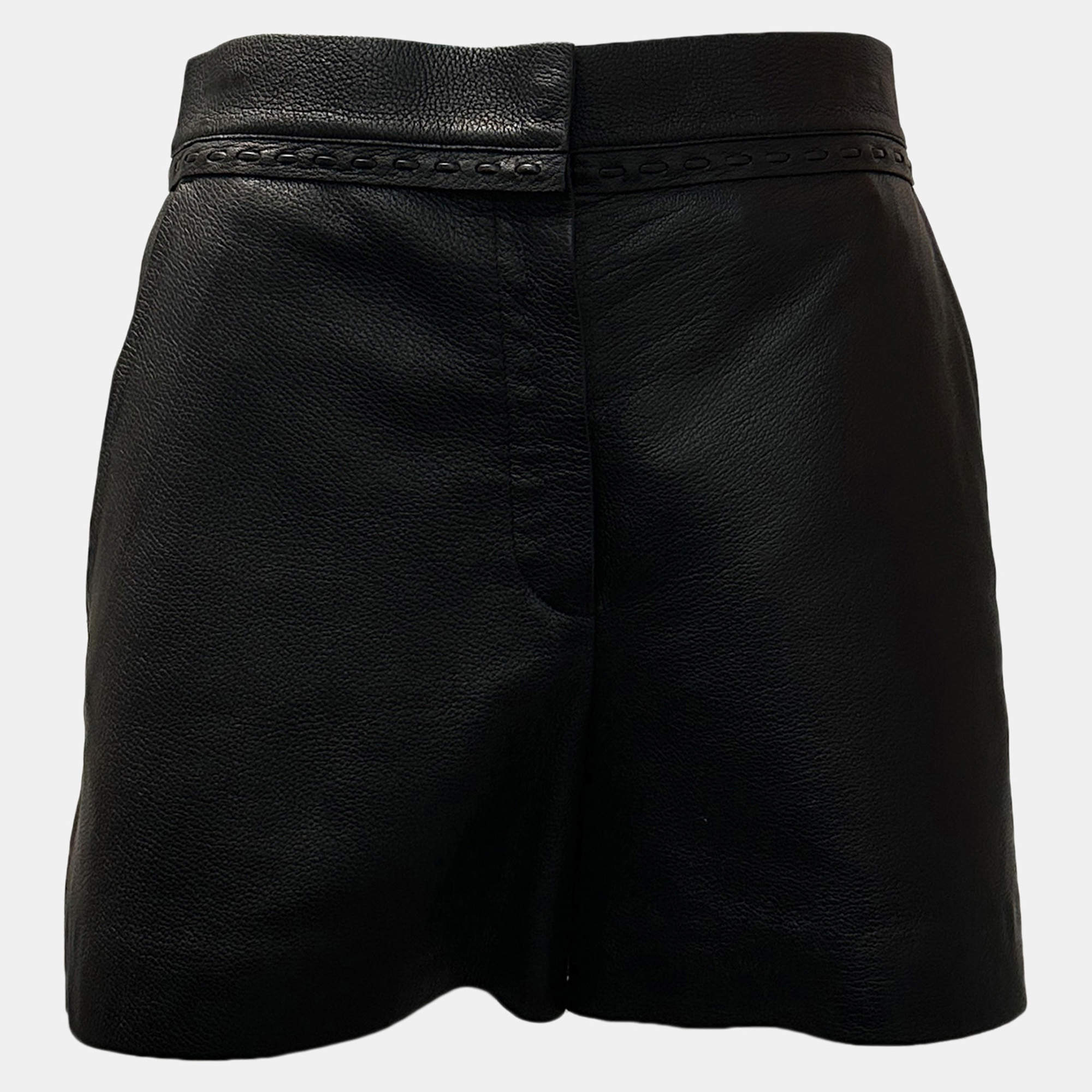 Fendi Black Leather Selleria Stitching Shorts