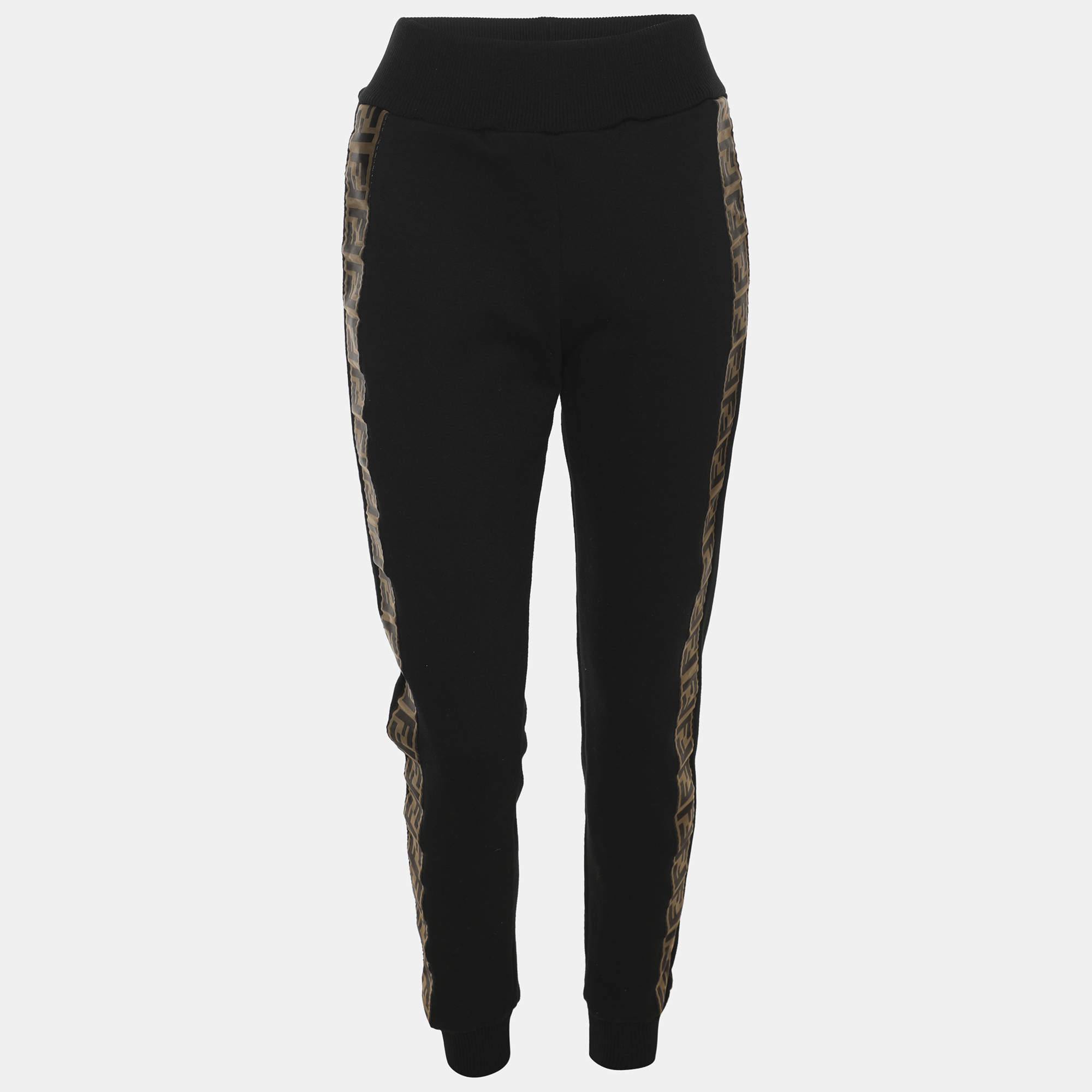 Pre Owned Fendi Black Jersey FF Logo Jogger S  