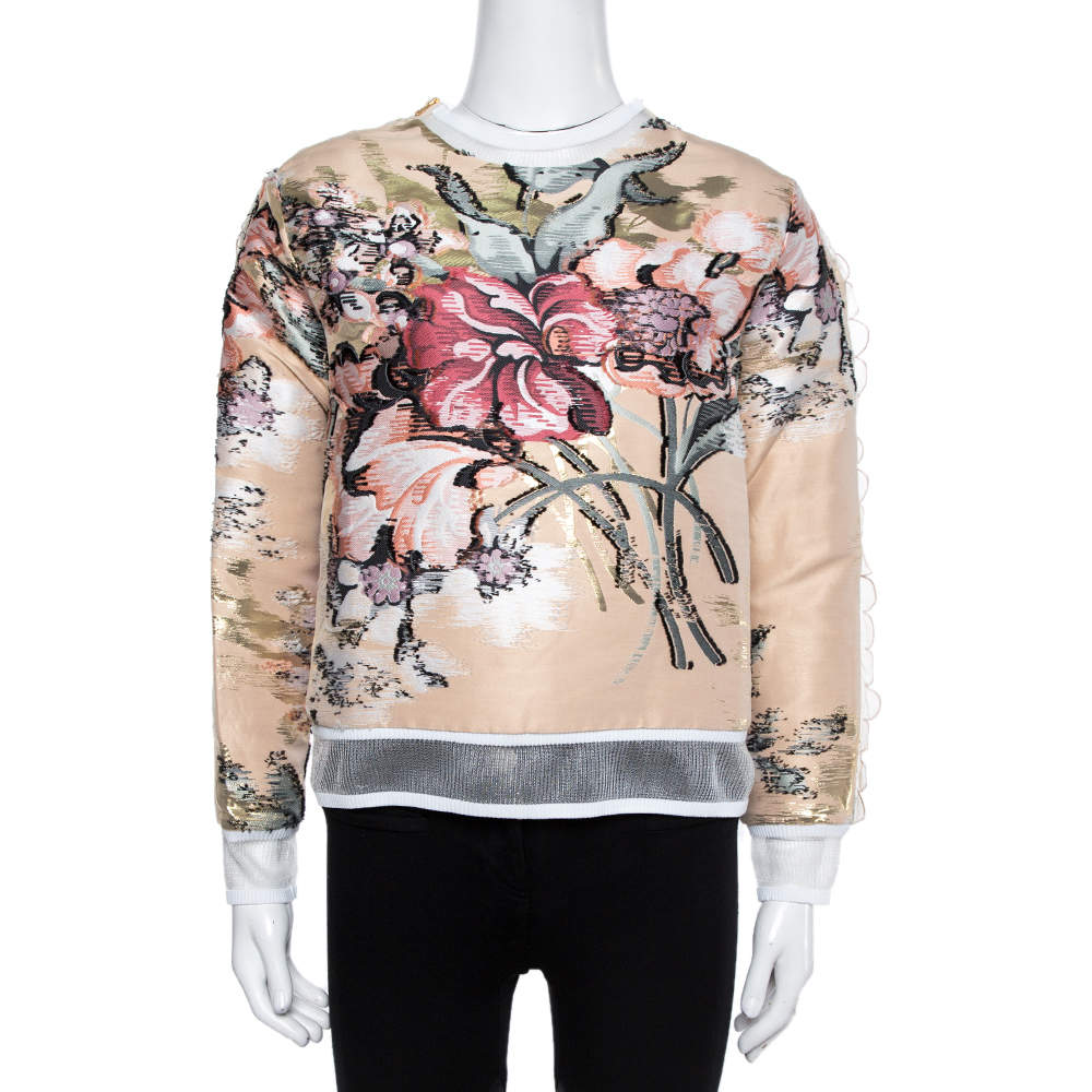 مملوكة مسبقًا Fendi Beige Cotton Blend Layered Floral Top S