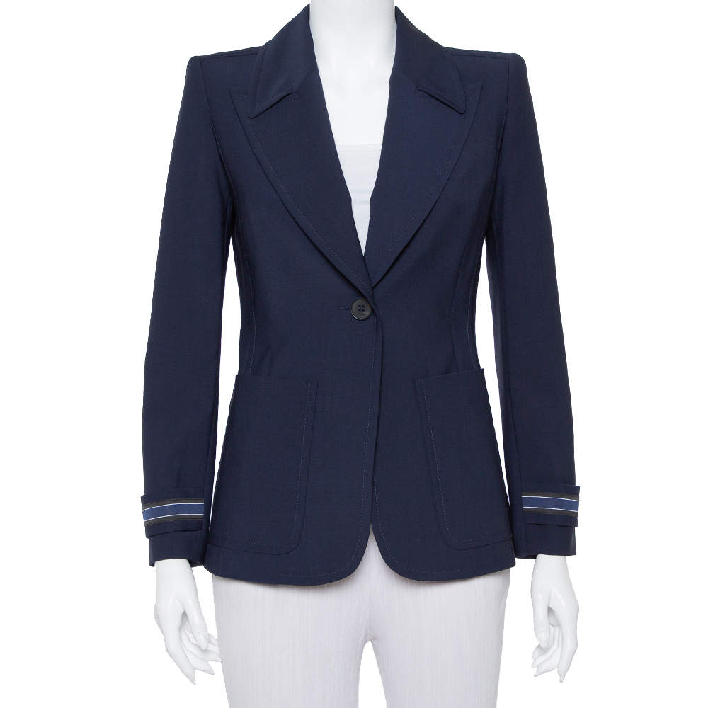 Pre Owned Fendi Navy Blue Wool Blend Striped Cuff Detail Tailored Blazer S