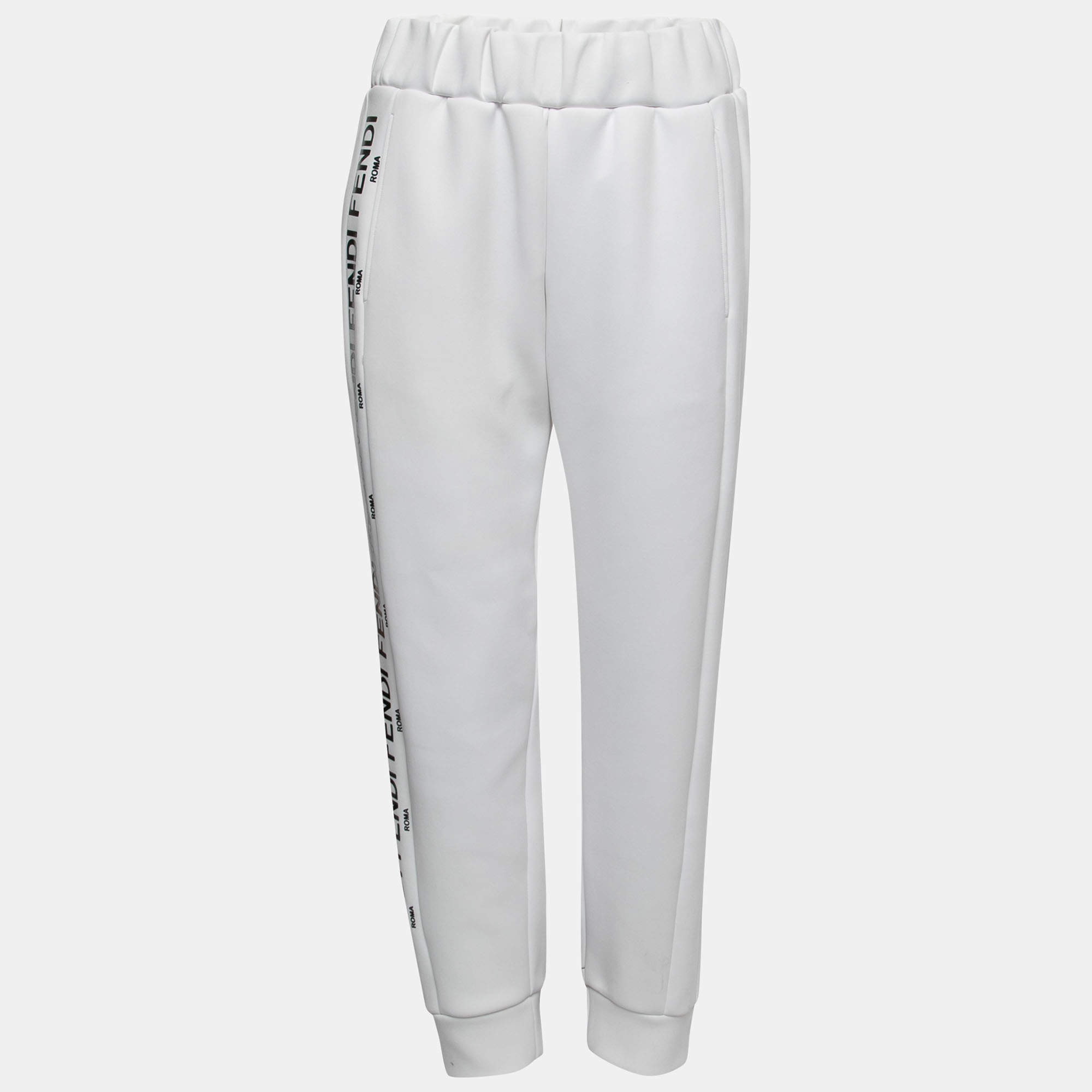 Fendi White Neoprene Logo Band Jogger Pants M