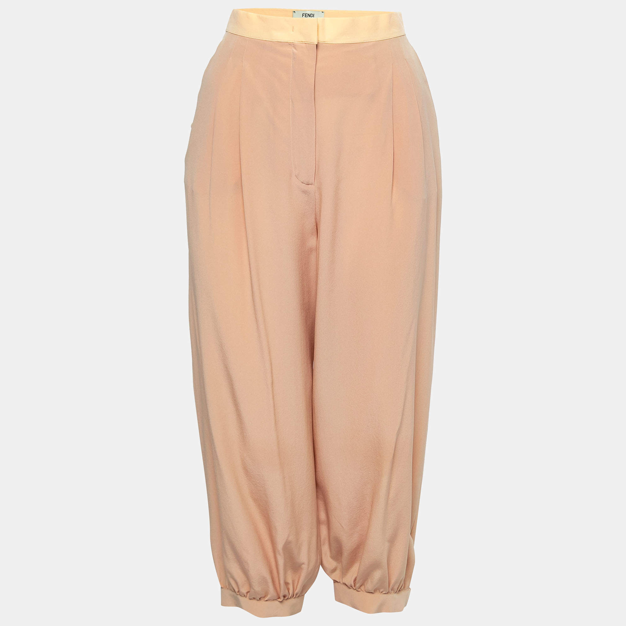 مملوكة مسبقًا Fendi Beige Silk Pleated Trousers M