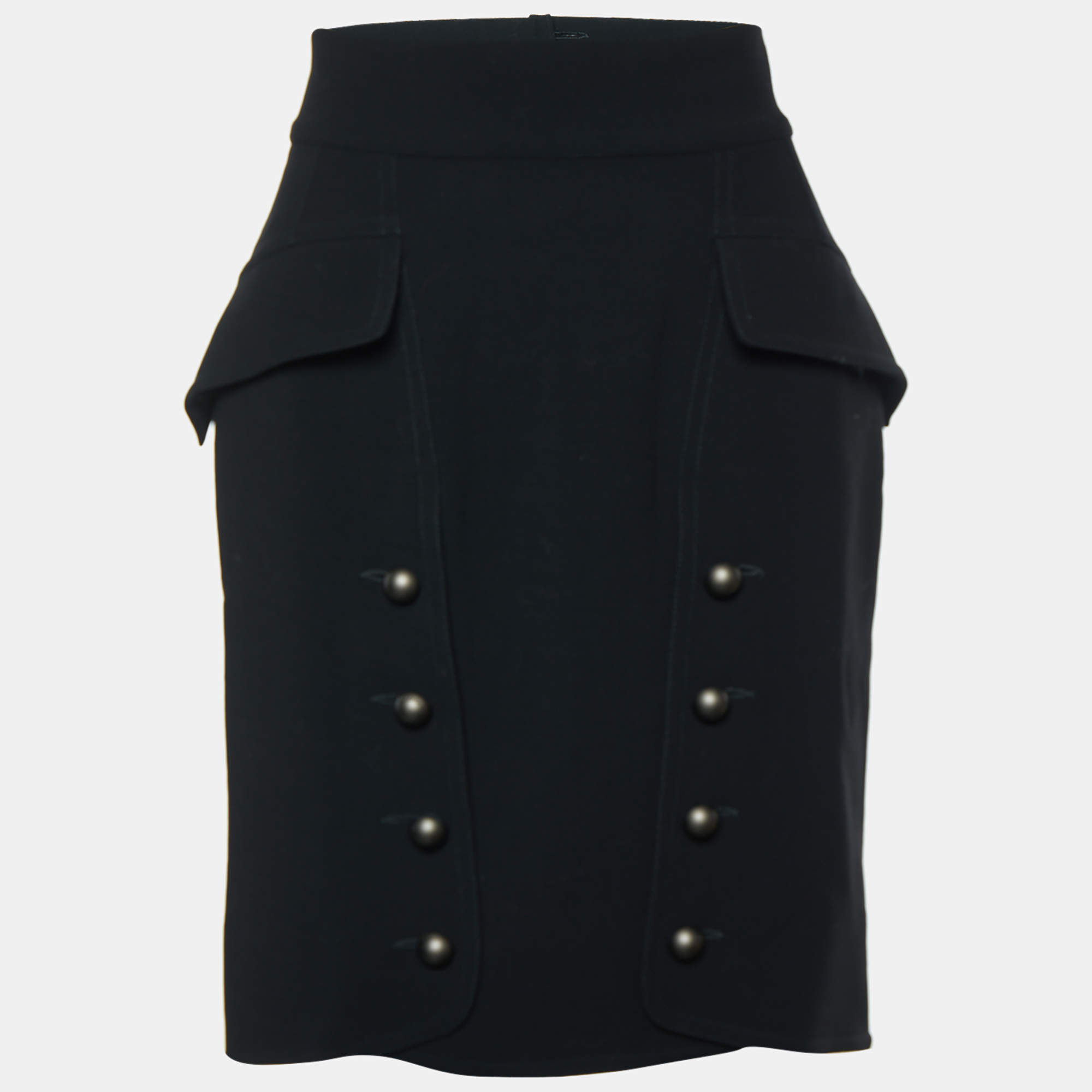 Pre Owned Fendi Black Wool Military Button Detail Pencil Skirt M