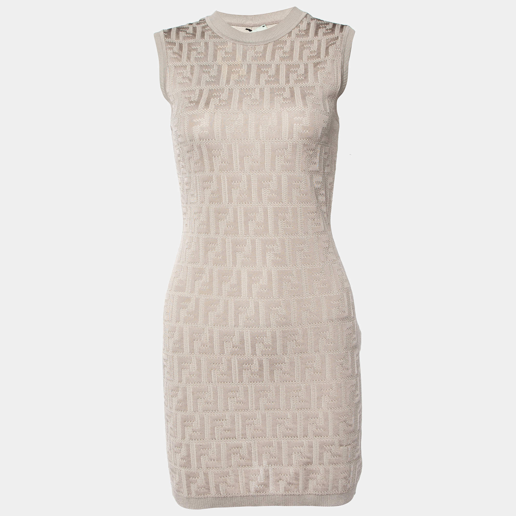 Fendi Greige FF Motif Knit Sleeveless Fitted Dress S Fendi | The Luxury ...