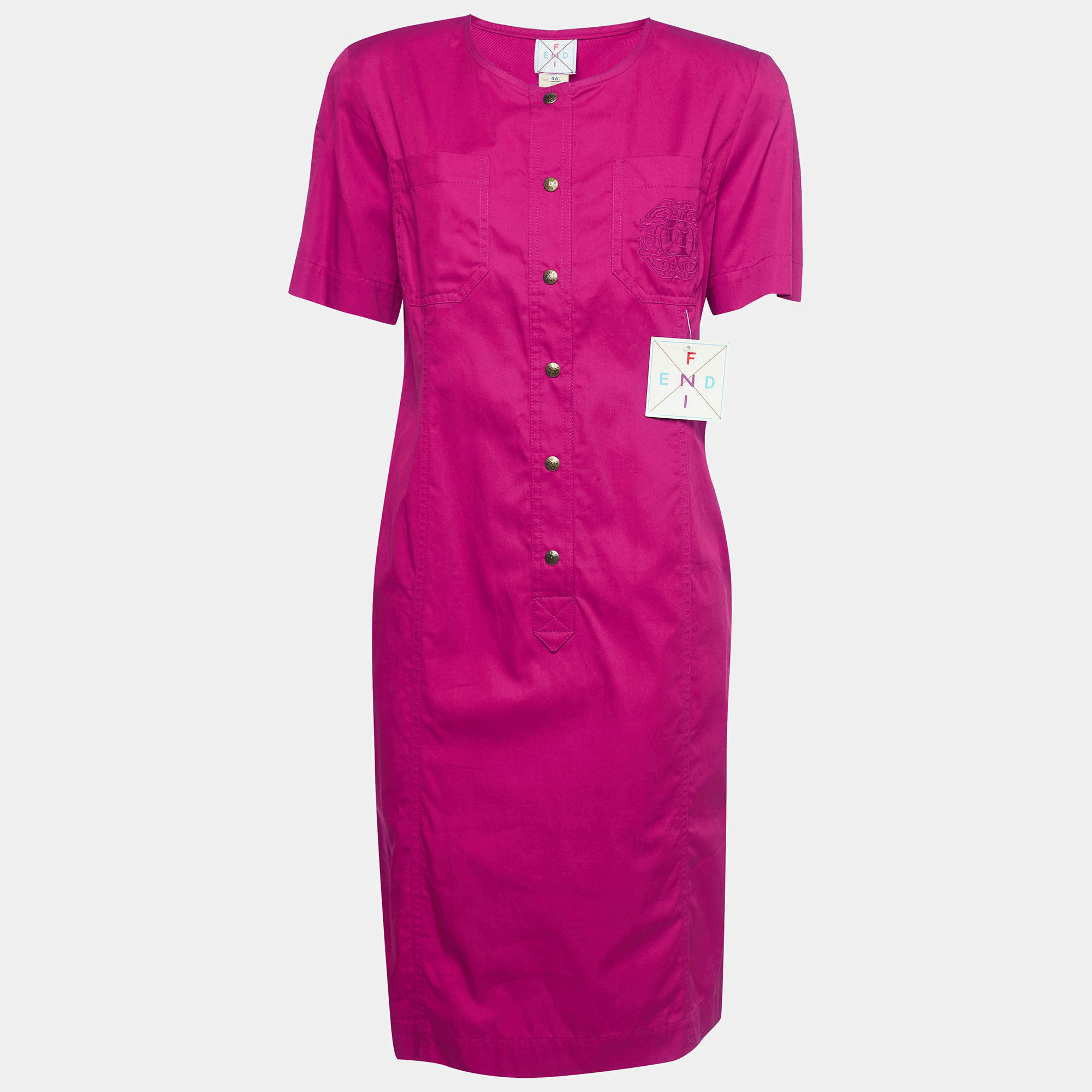 ワンピース FENDI ANTIQUE PINK COTTON DRESS FENDI Vintage Pink OnePiece Dress with Engraved Buttons Size