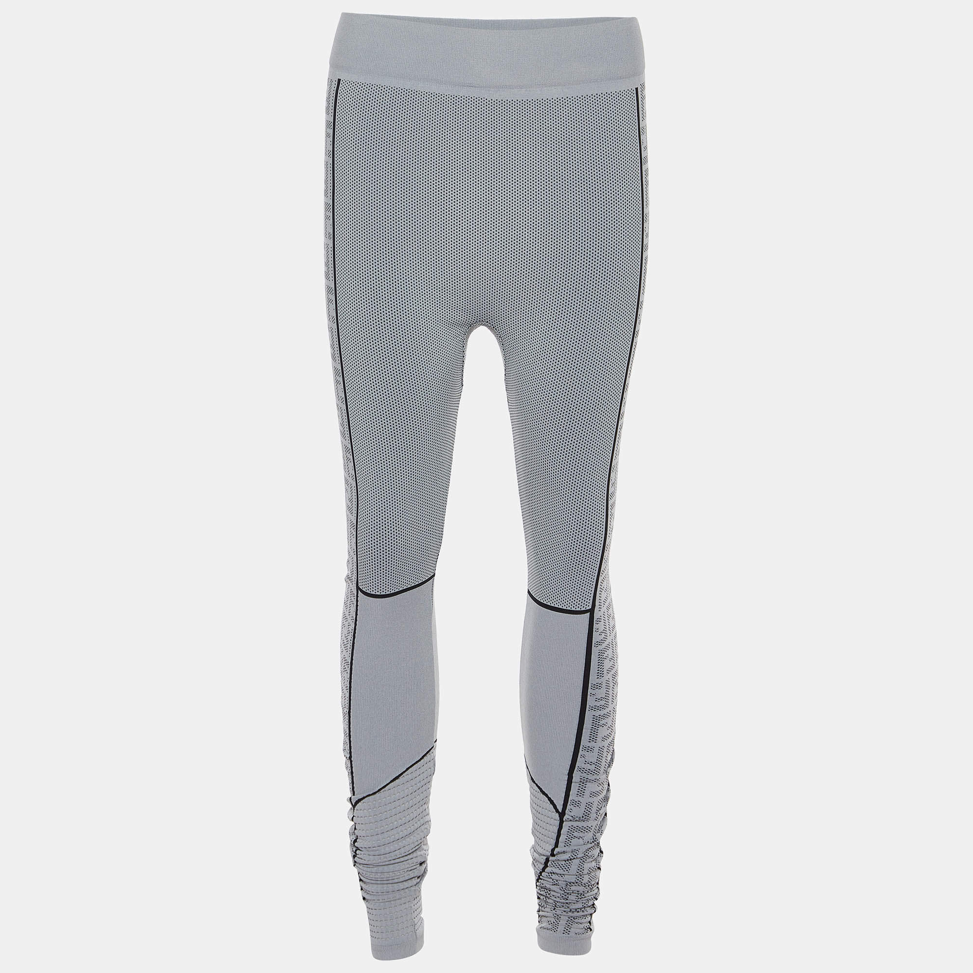 Fendi Grey Logo Pattern Jersey Seamless Leggings L/XL
