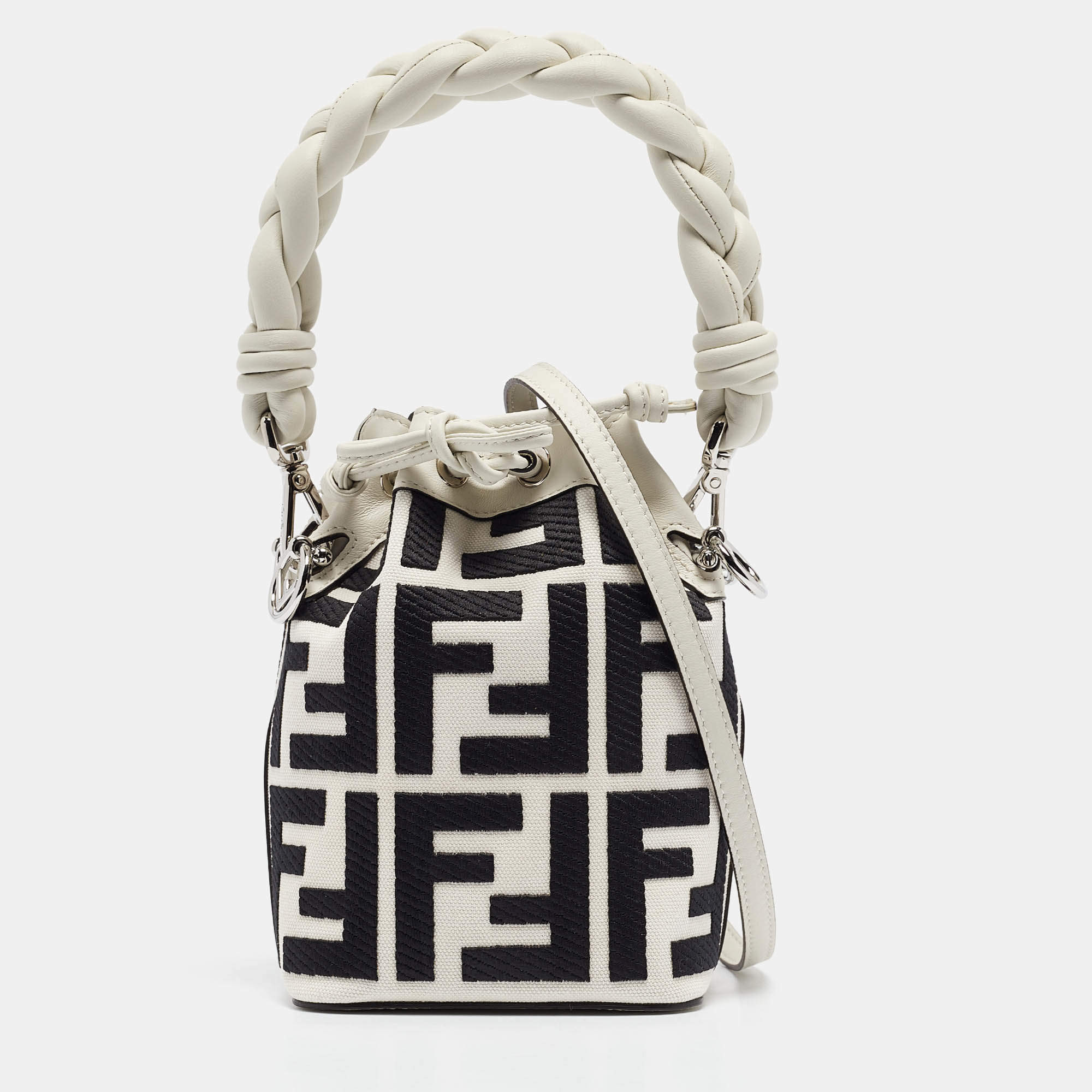 مملوكة مسبقًا Fendi White/Black FF Canvas Mini Mon Tresor Drawstring Bucket Bag