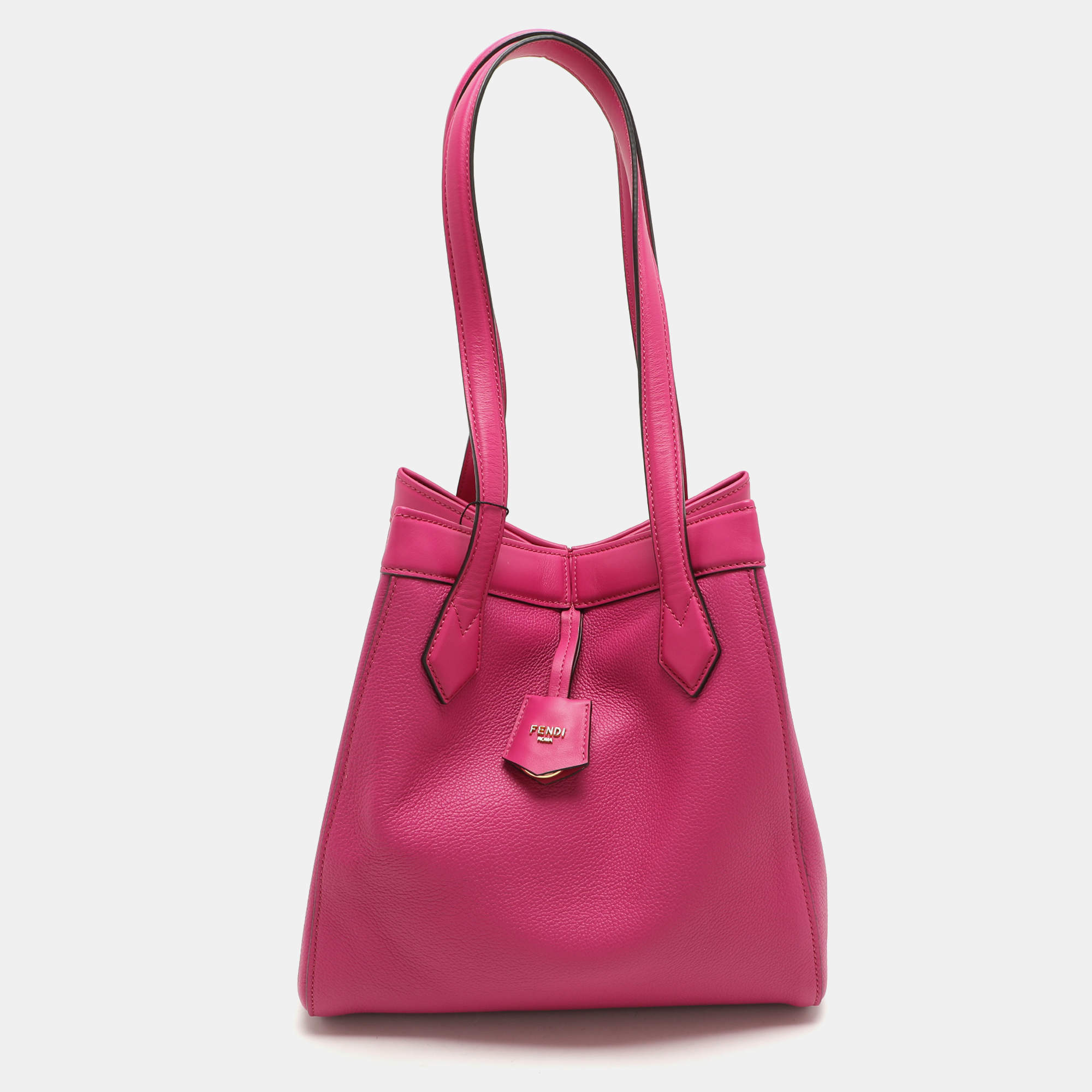 Pre Owned Fendi Fuchsia Leather Medium Origami Tote
