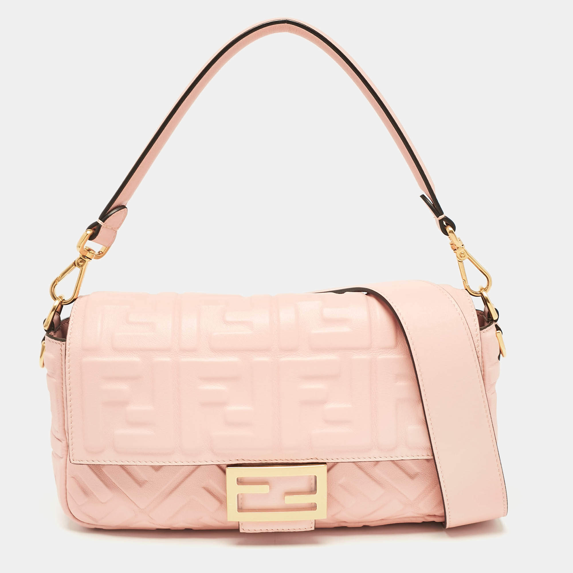 Fendi Pink Zucca Embossed Leather Medium Baguette Bag