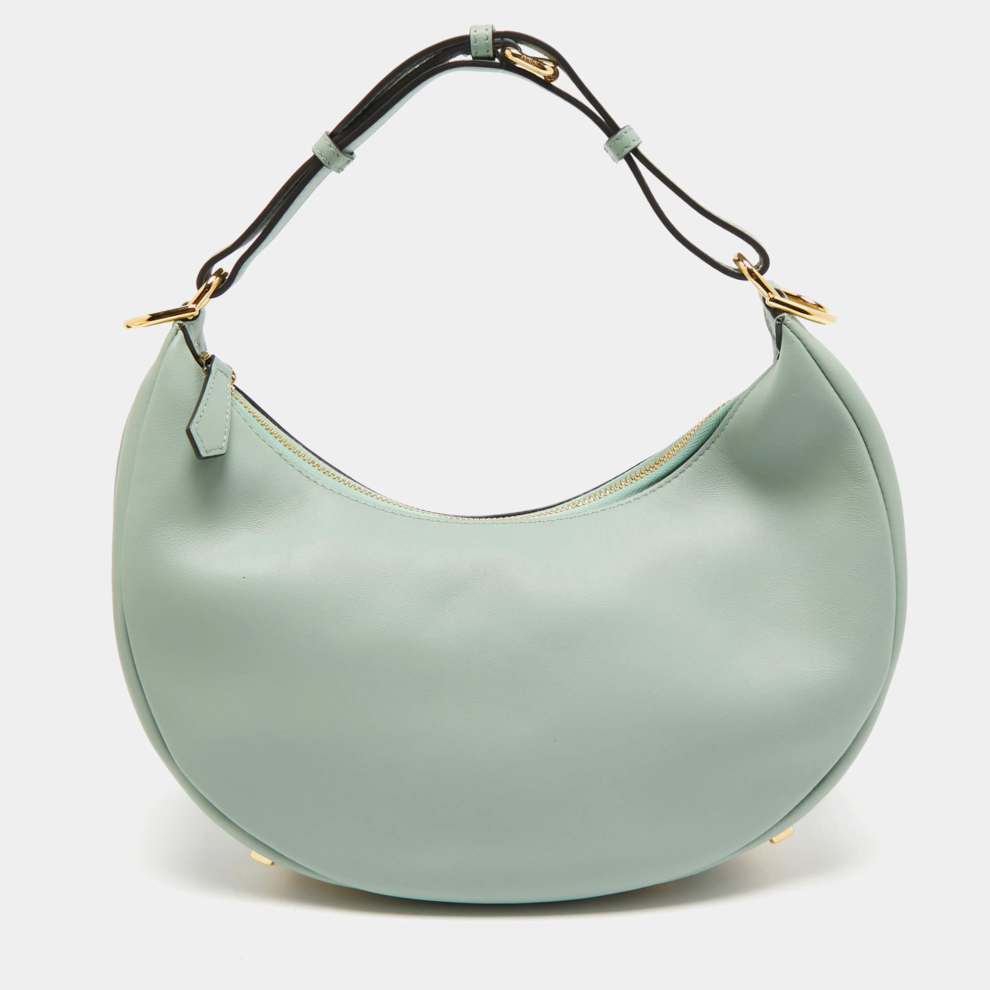 Pre Owned Fendi Light Green Leather Small Fendigraphy Hobo