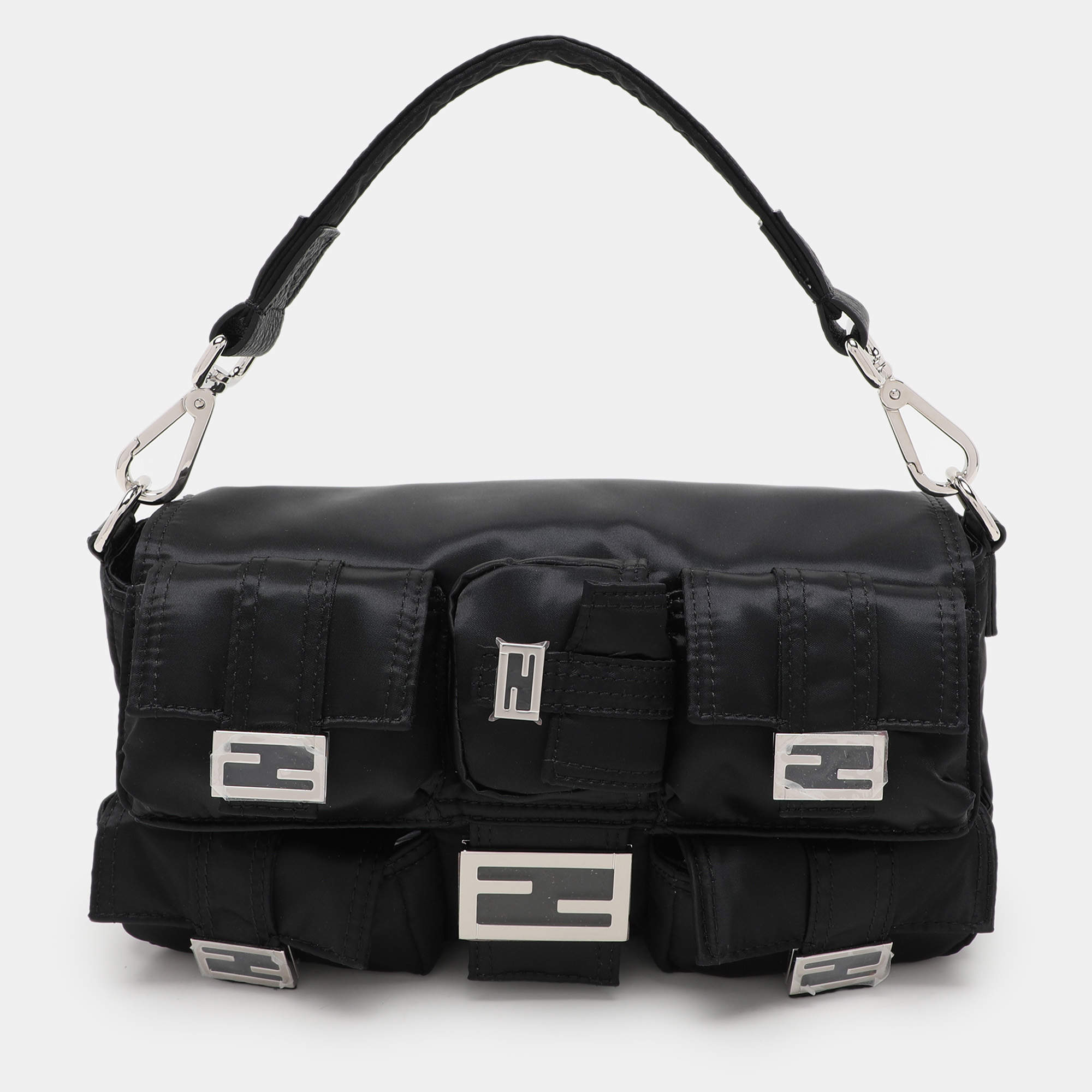 Fendi Black Nylon Multipocket Baguette Bag