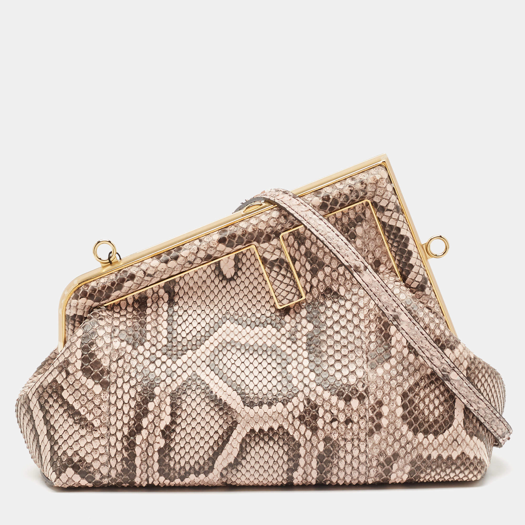 Fendi Pink/Brown Python Small Fendi First Clutch