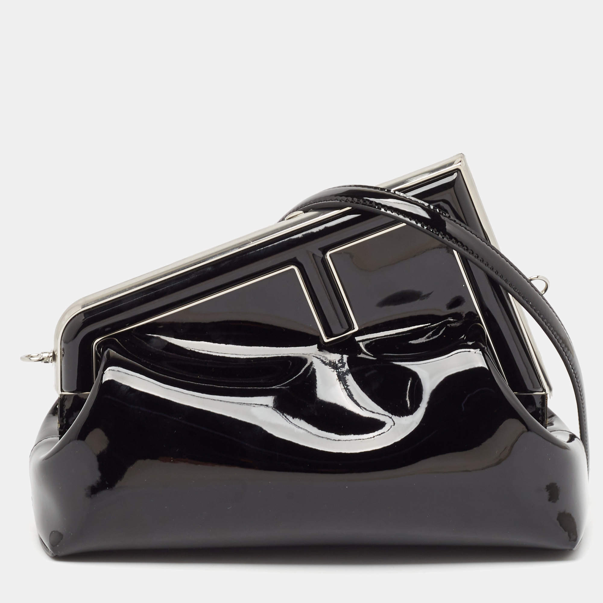 Pre Owned Fendi Black Patent Leather Midi First Bag