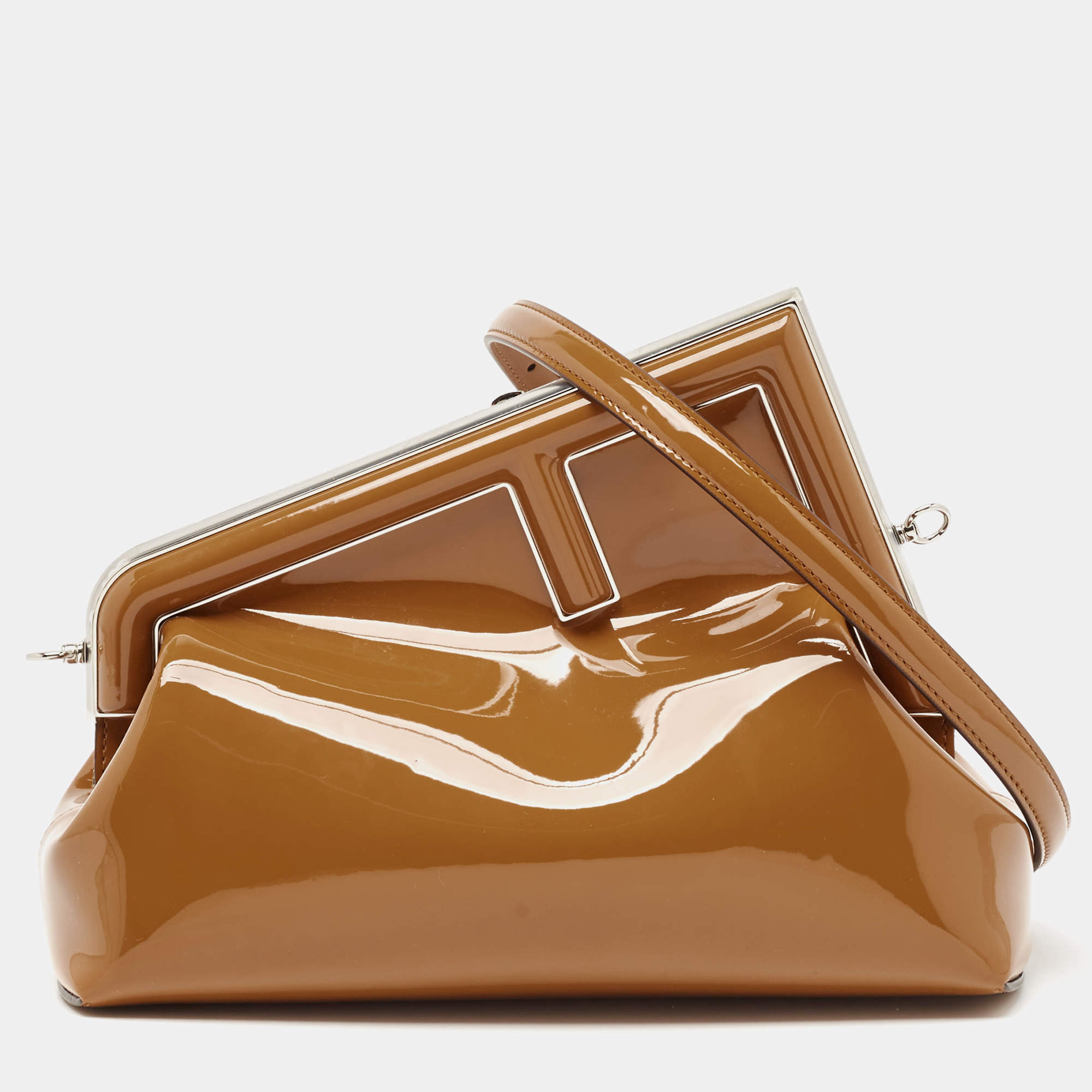 مملوكة مسبقًا Fendi Brown Patent Leather Midi First Bag