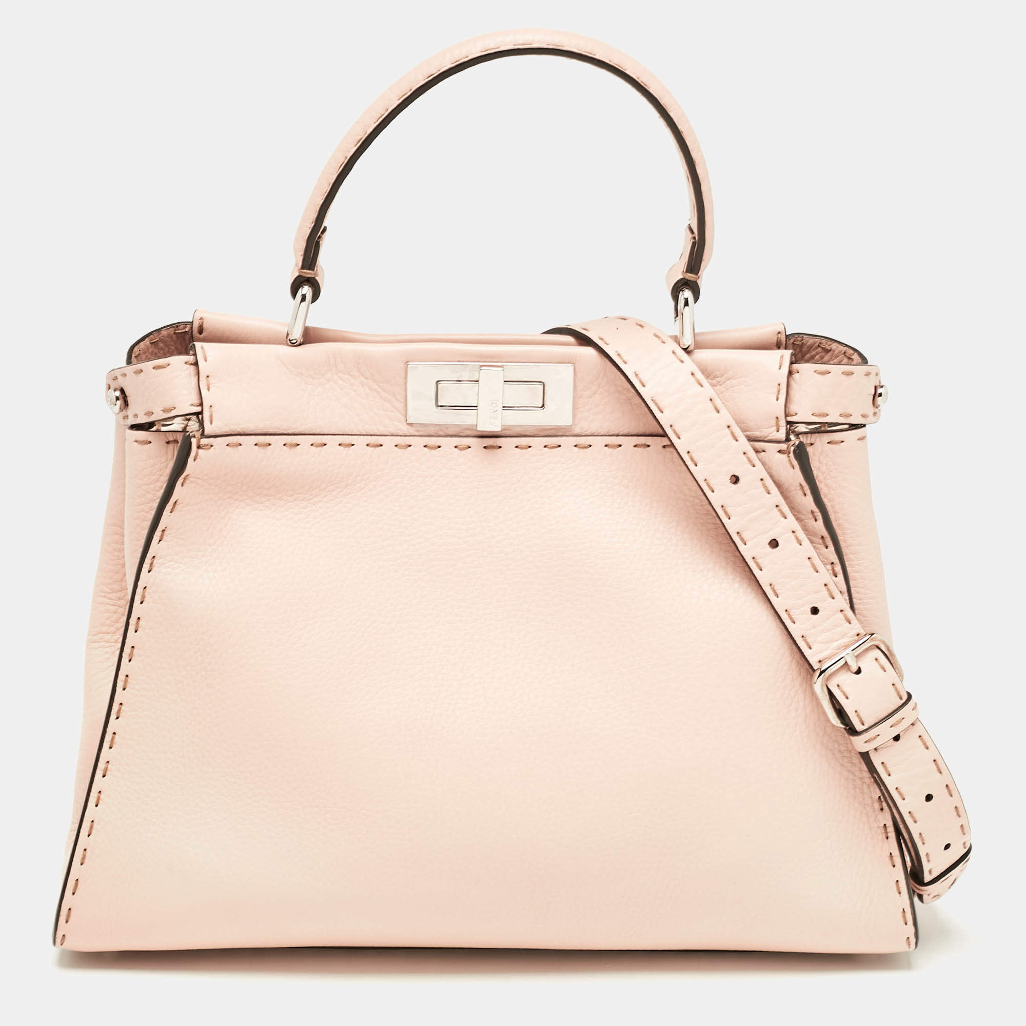 Fendi Beige Selleria Leather Medium Peekaboo Top Handle Bag