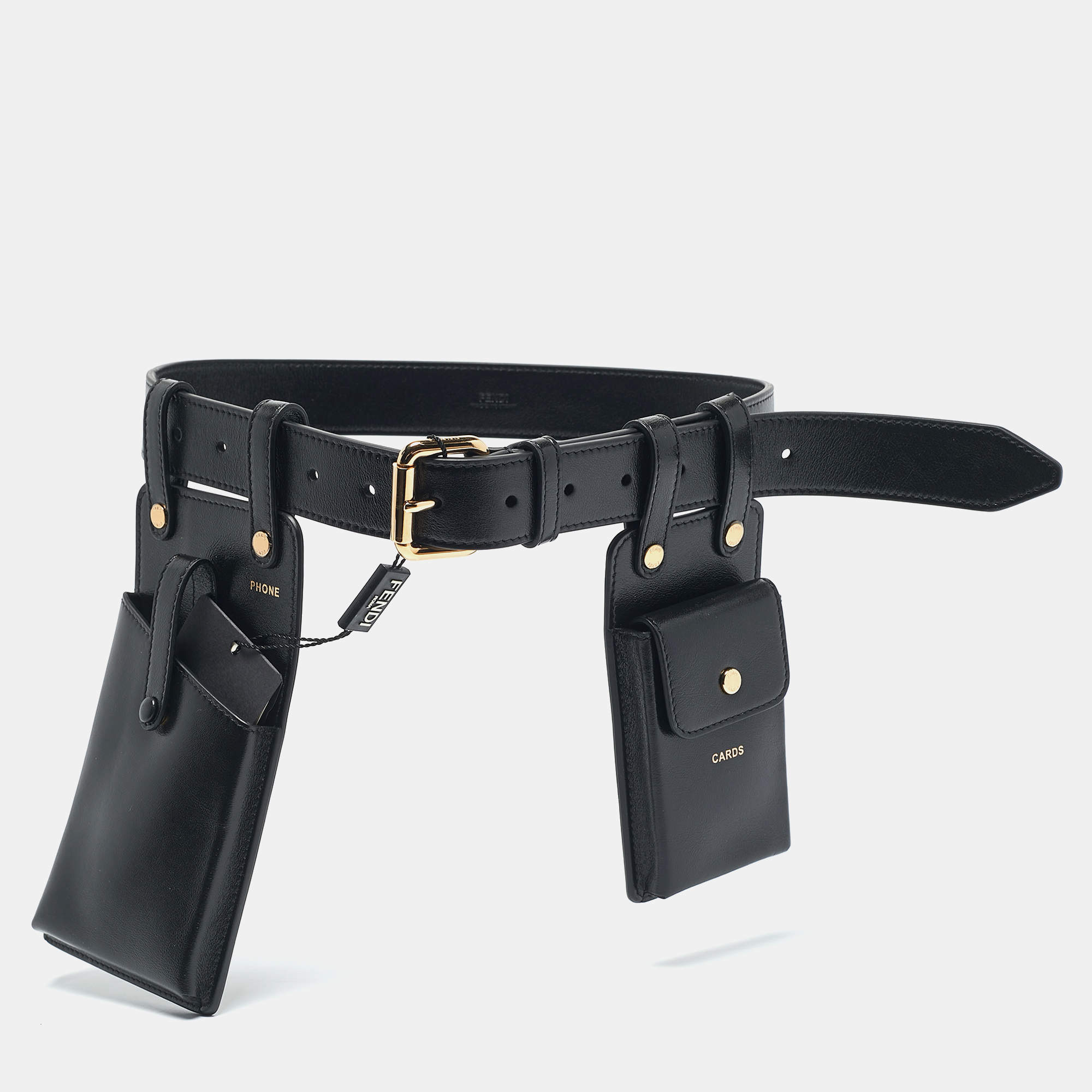 Pre Owned Fendi Black Glacier Leather Utility Pouch Belt Bag