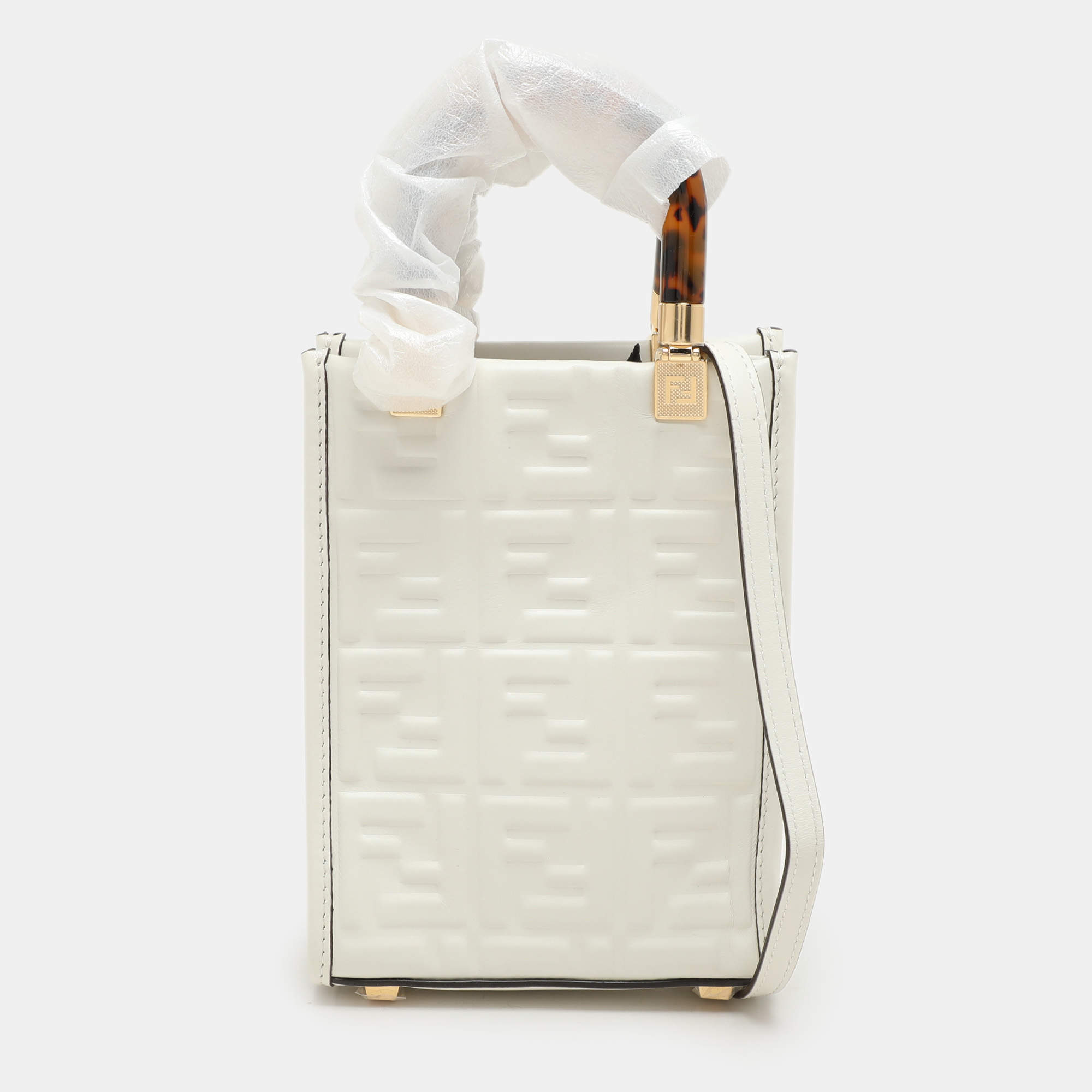Fendi White Leather Mini Sunshine Tote