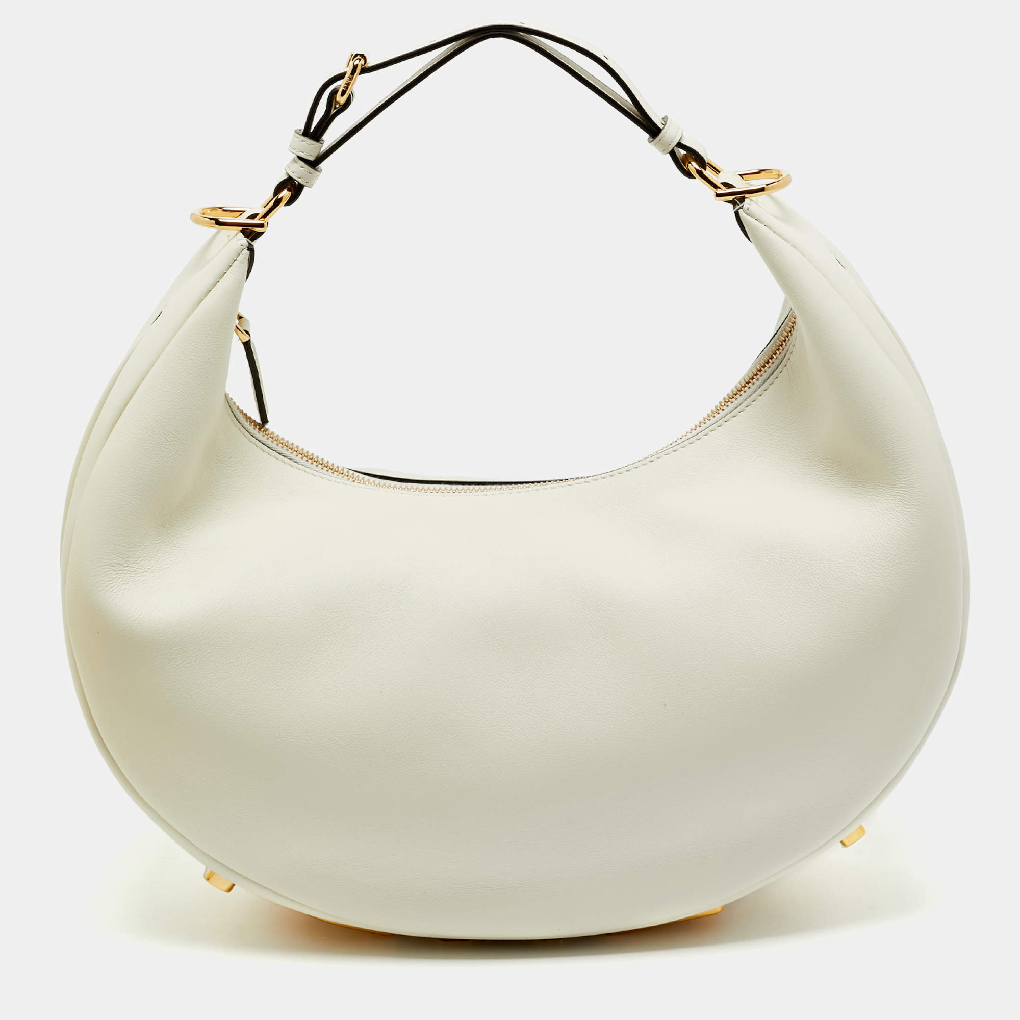 Pre Owned Fendi White Leather Medium Fendigraphy Hobo