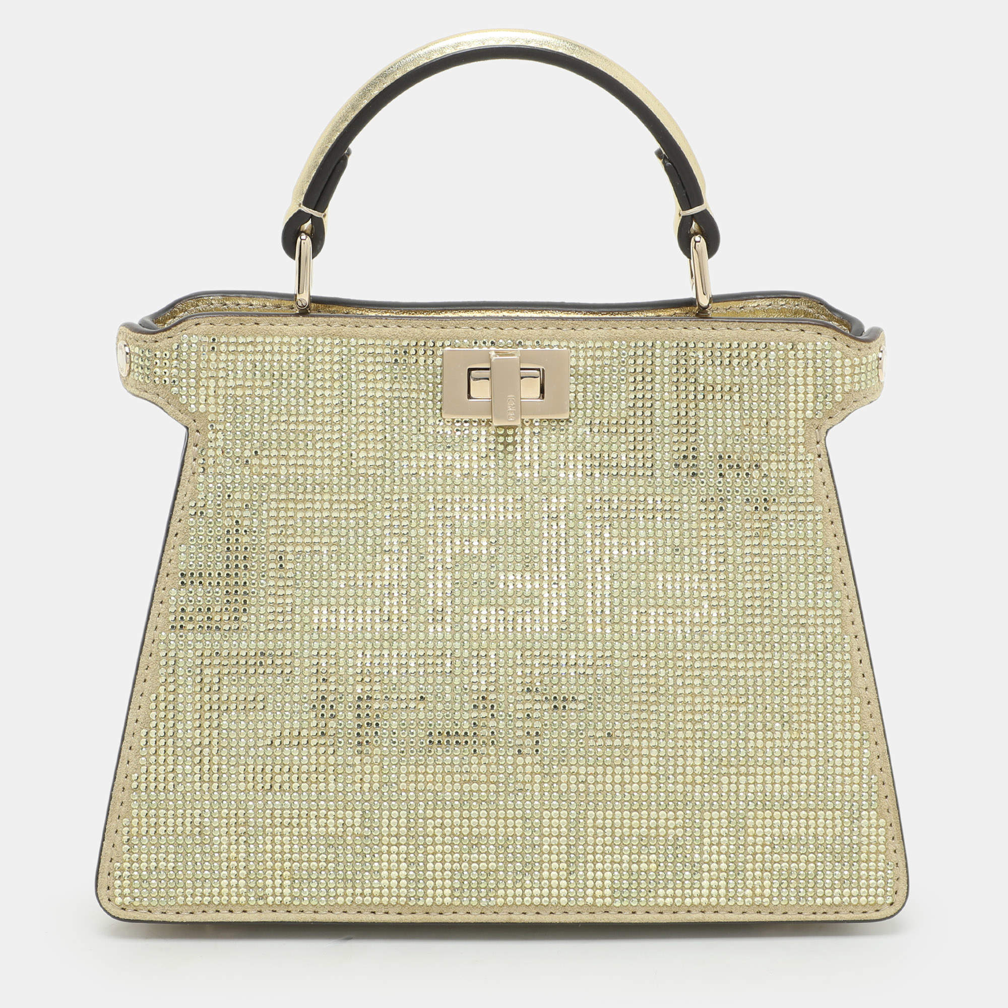 Pre Owned Fendi Green Suede Embellished Peekaboo ISeeU Petite Bag